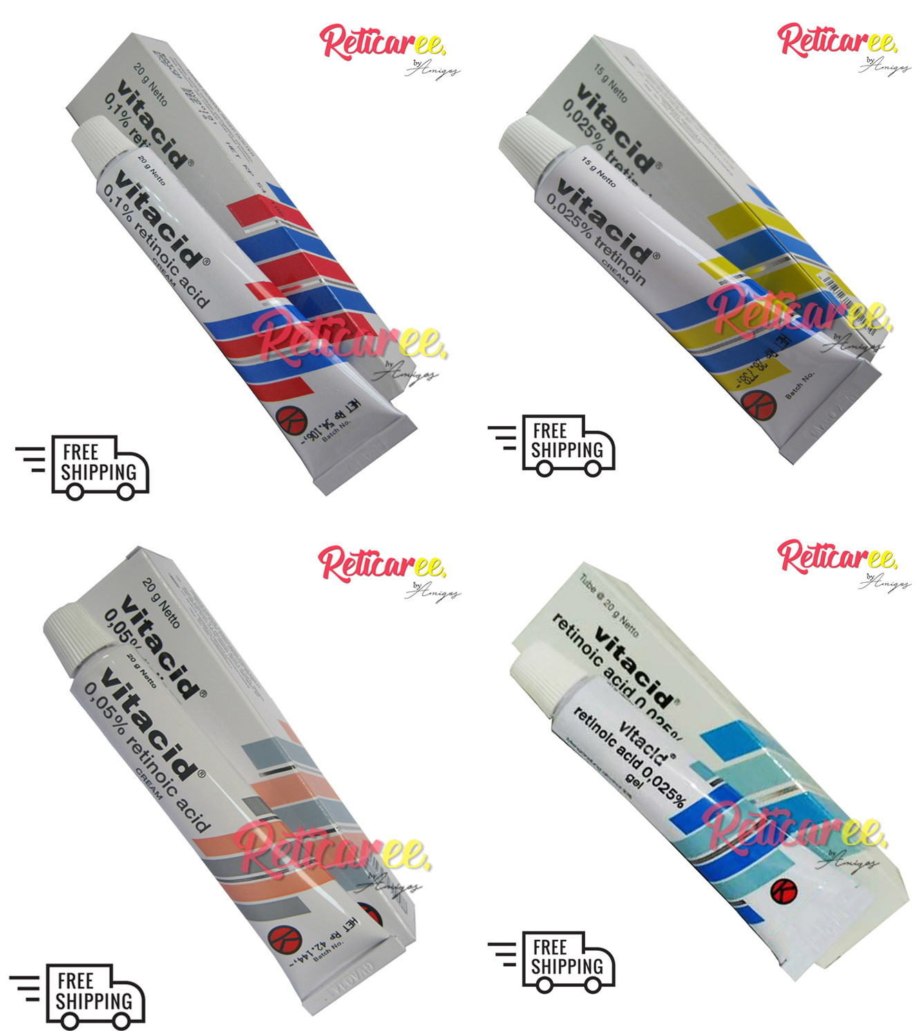 Vitacid 0.1% - 0.05% - 0.025% Retinoic Vitamin A Cream