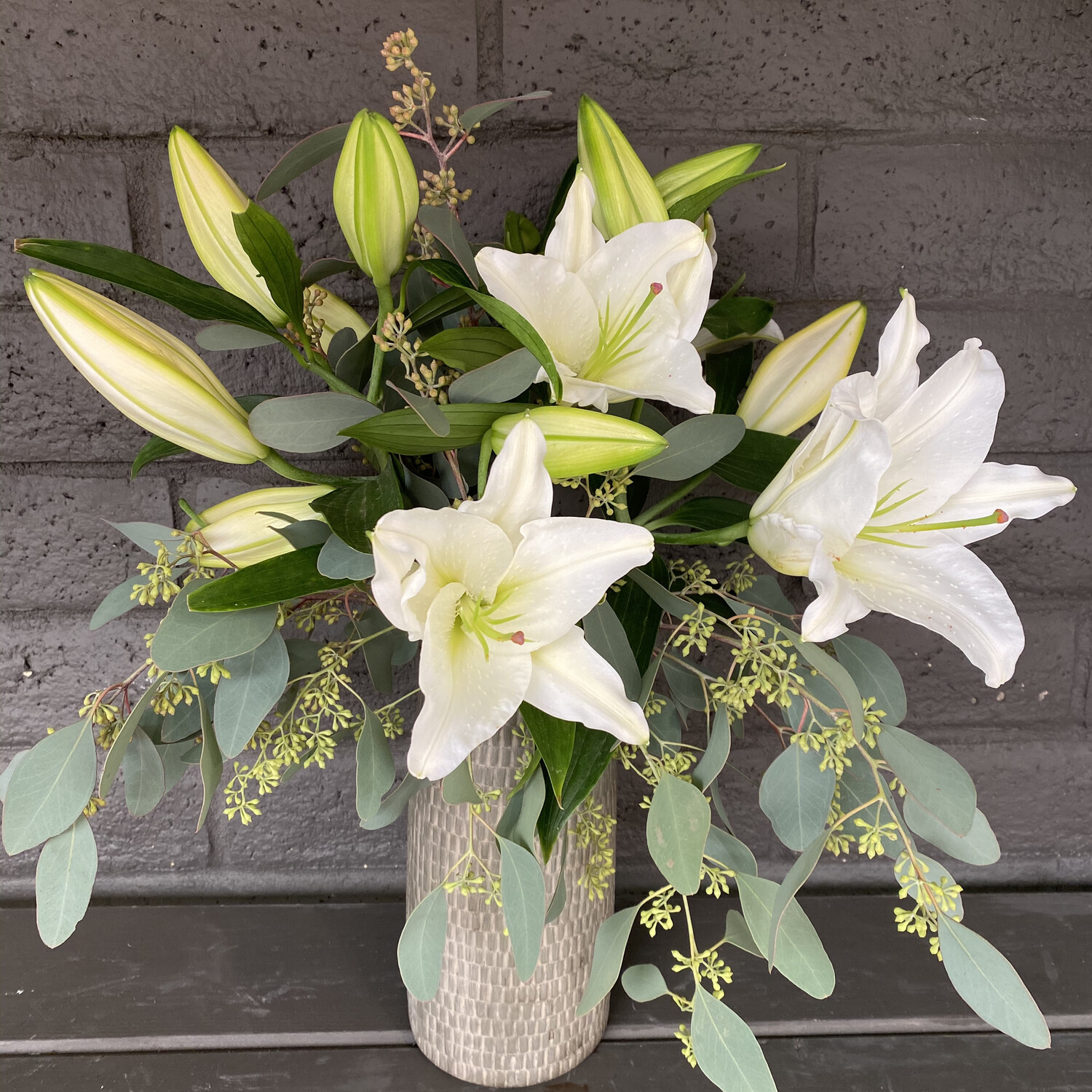 LILIES IN CERAMIC VASE (color choice)