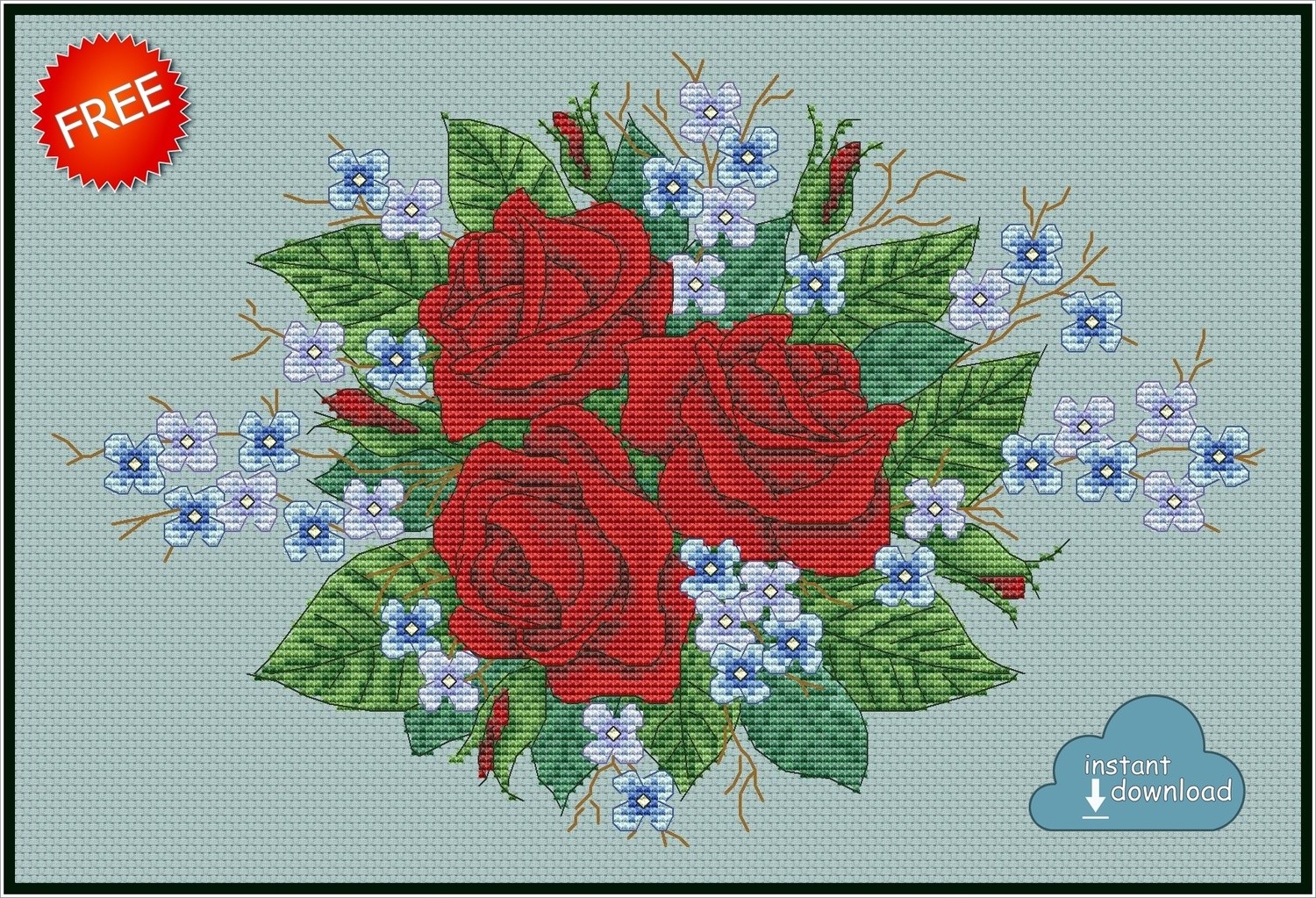 Roses and Violets Cross Stitch PDF + XSD Download Free