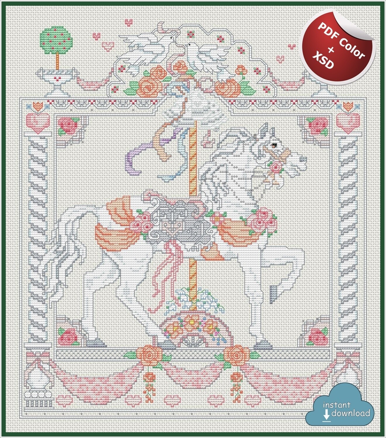 Carousel Horses №6 June Cross Stitch Chart PDF + XSD
