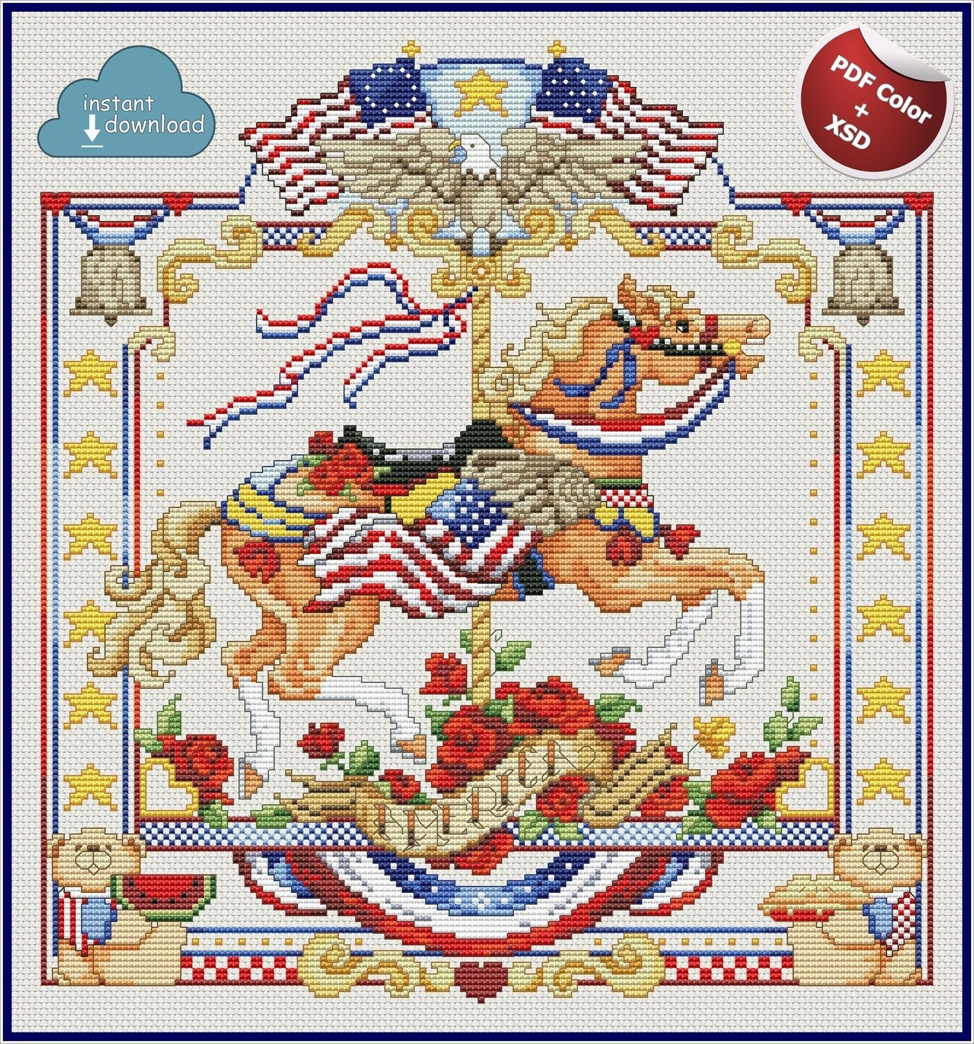 Carousel Horses №7 July Cross Stitch Chart PDF + XSD