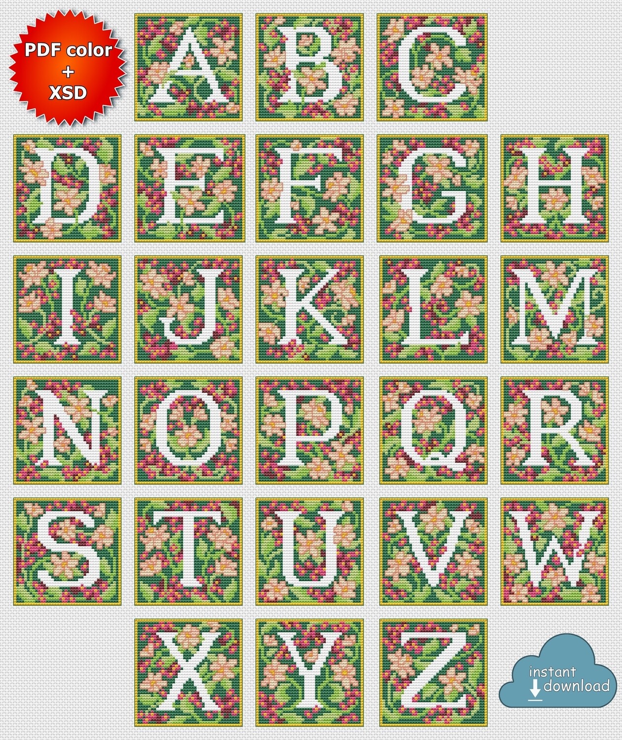 Tapestry ABC Cross Stitch Chart PDF + XSD Download