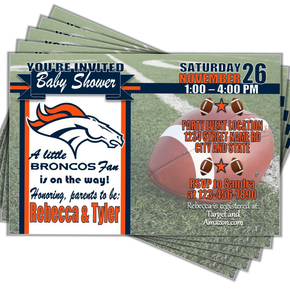 Denver Broncos 4"x6" NFL Football Baby Shower Invitation