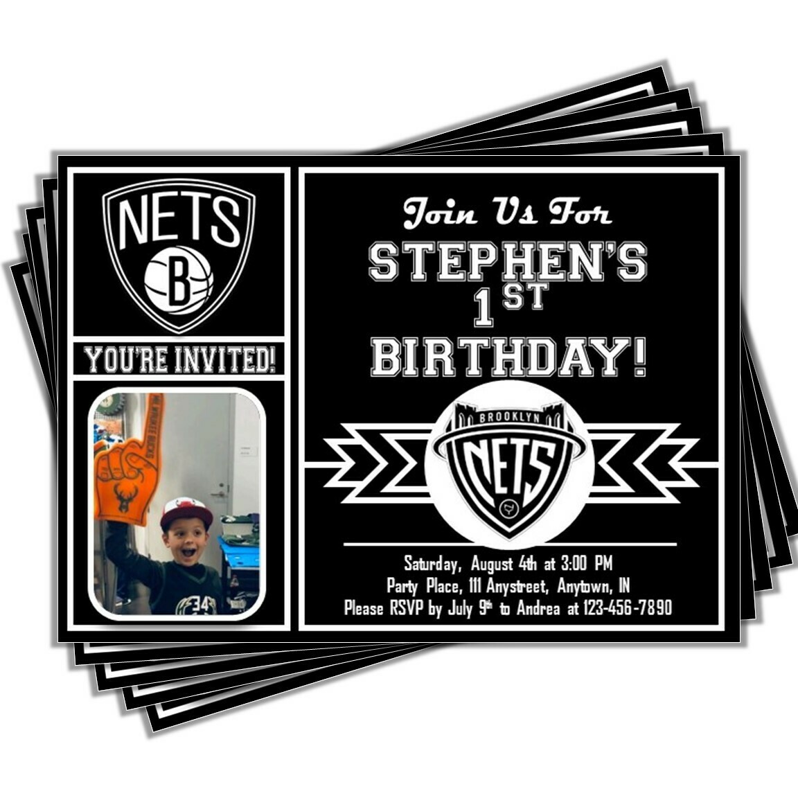 Brooklyn Nets Birthday Invitation NBA Basketball 5"x7" pic