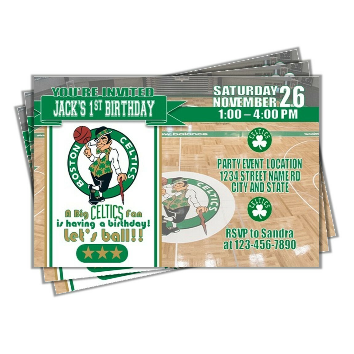 Boston Celtics NBA Basketball Birthday Invitation 4"x6"