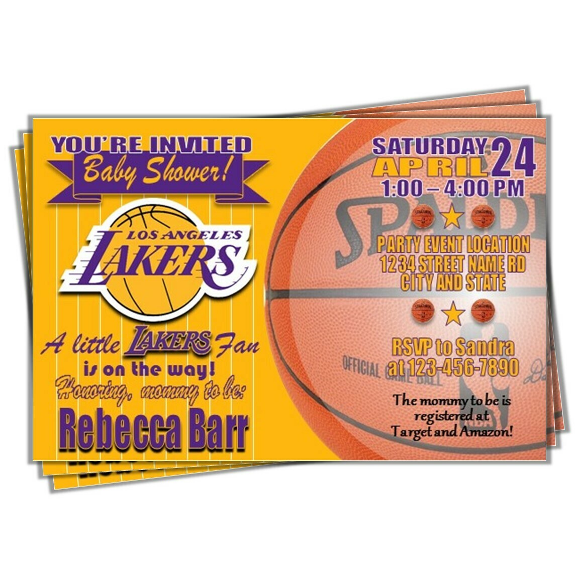 los angeles lakers baby shower basketball 4x6 invitation