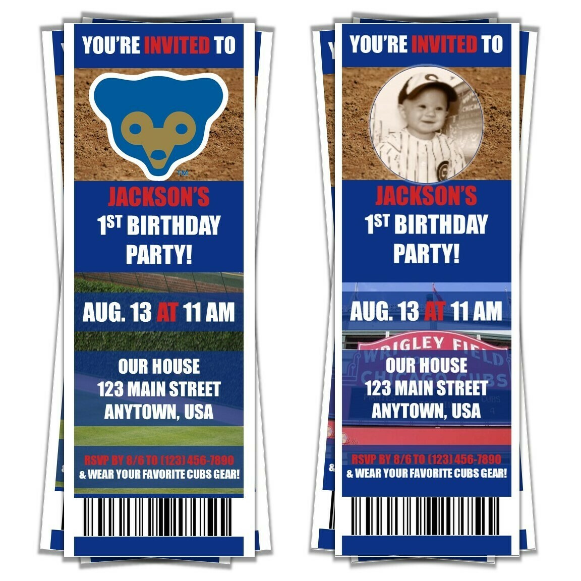 Chicago Cubs Pinstripe Baseball Ticket Style Invitation
