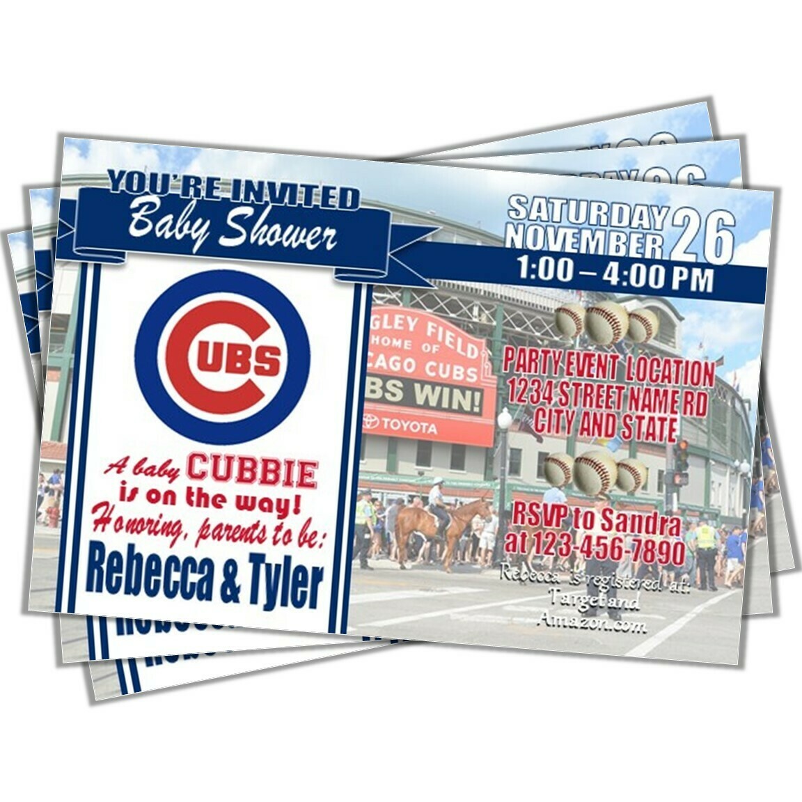 Chicago Cubs Wrigley 4x6 Baseball Birthday Invitation