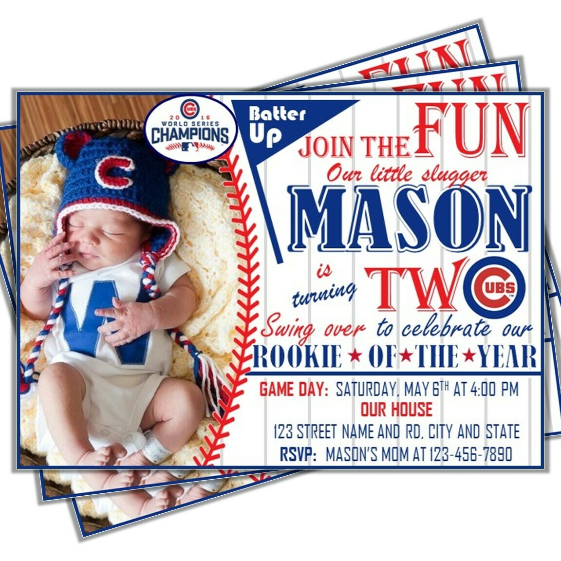Chicago Cubs Photo Baseball 5"x7" invitation
