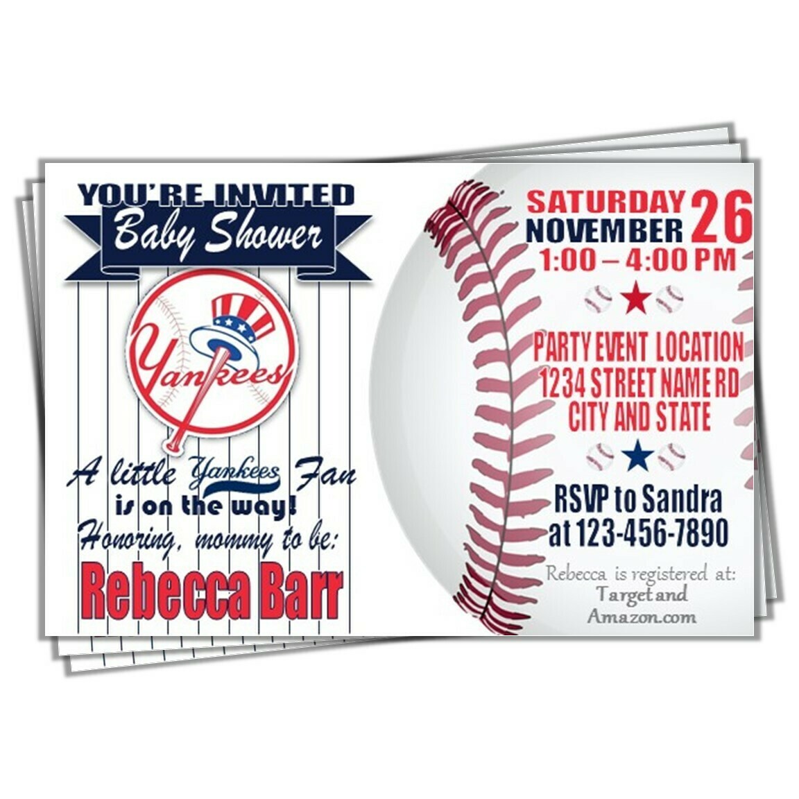 New York Yankees Photo Baseball 4"x6" invitation