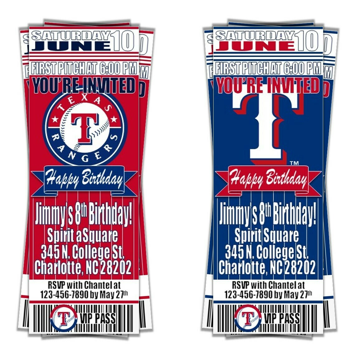 Texas Rangers MLB Baseball Ticket Style Invitation