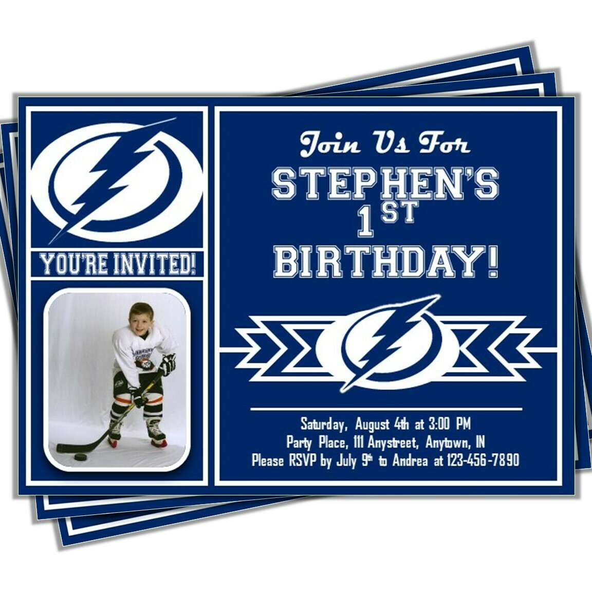 Tampa Bay Lightning Photo Birthday Invitation NHL Hockey