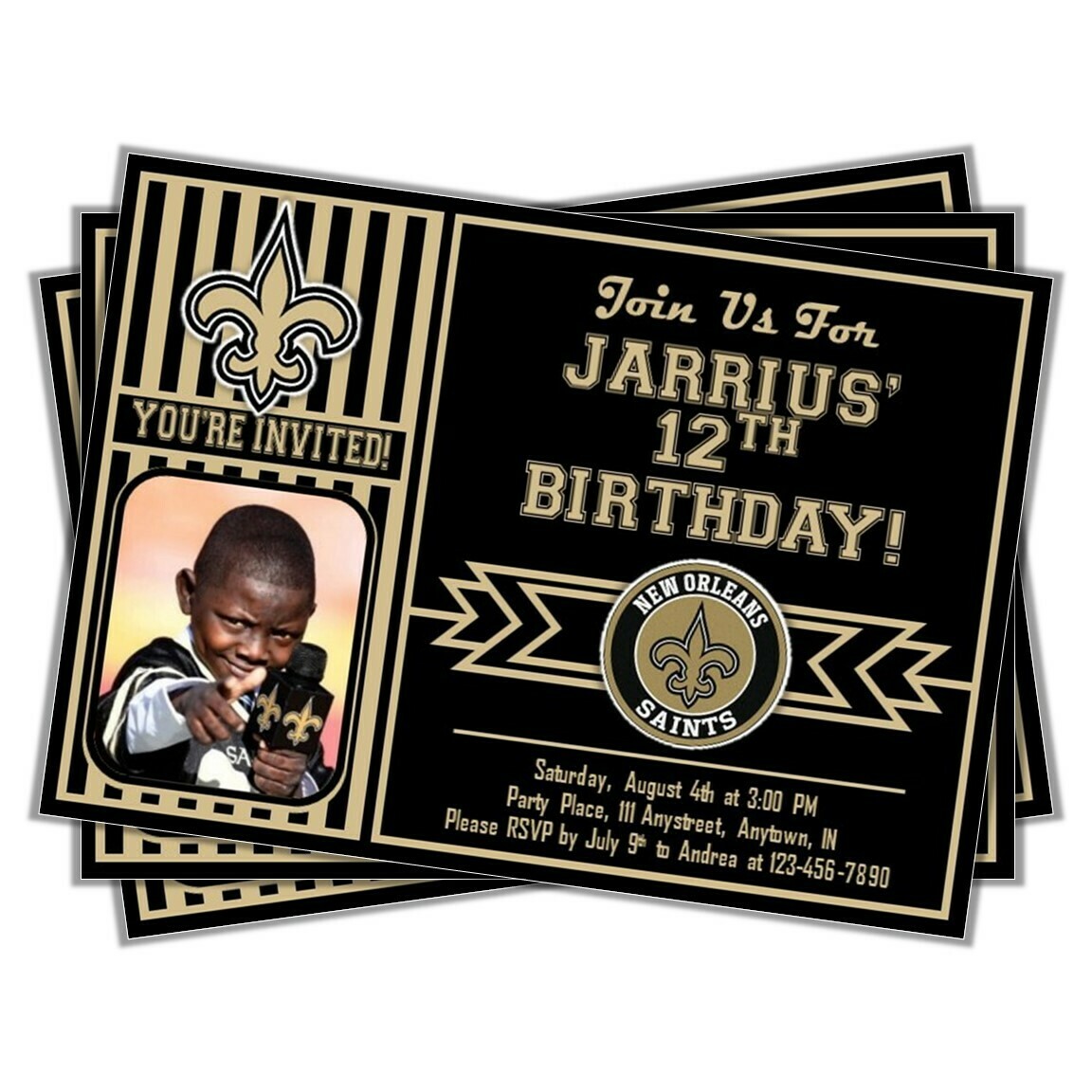 New Orleans Saints Photo pic Football 5"x7" invite