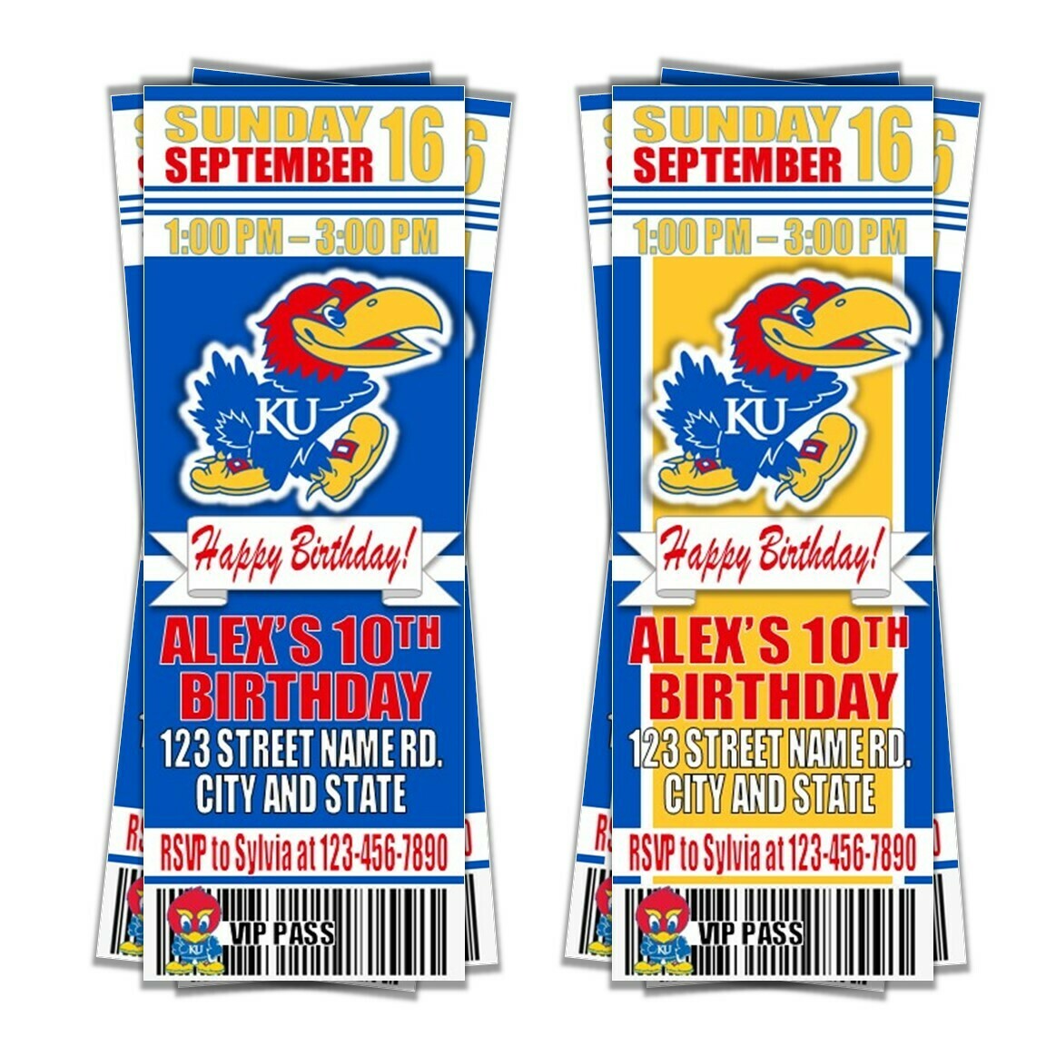Kansas Jayhawks KU NCAA Birthday Invitation Ticket Custom