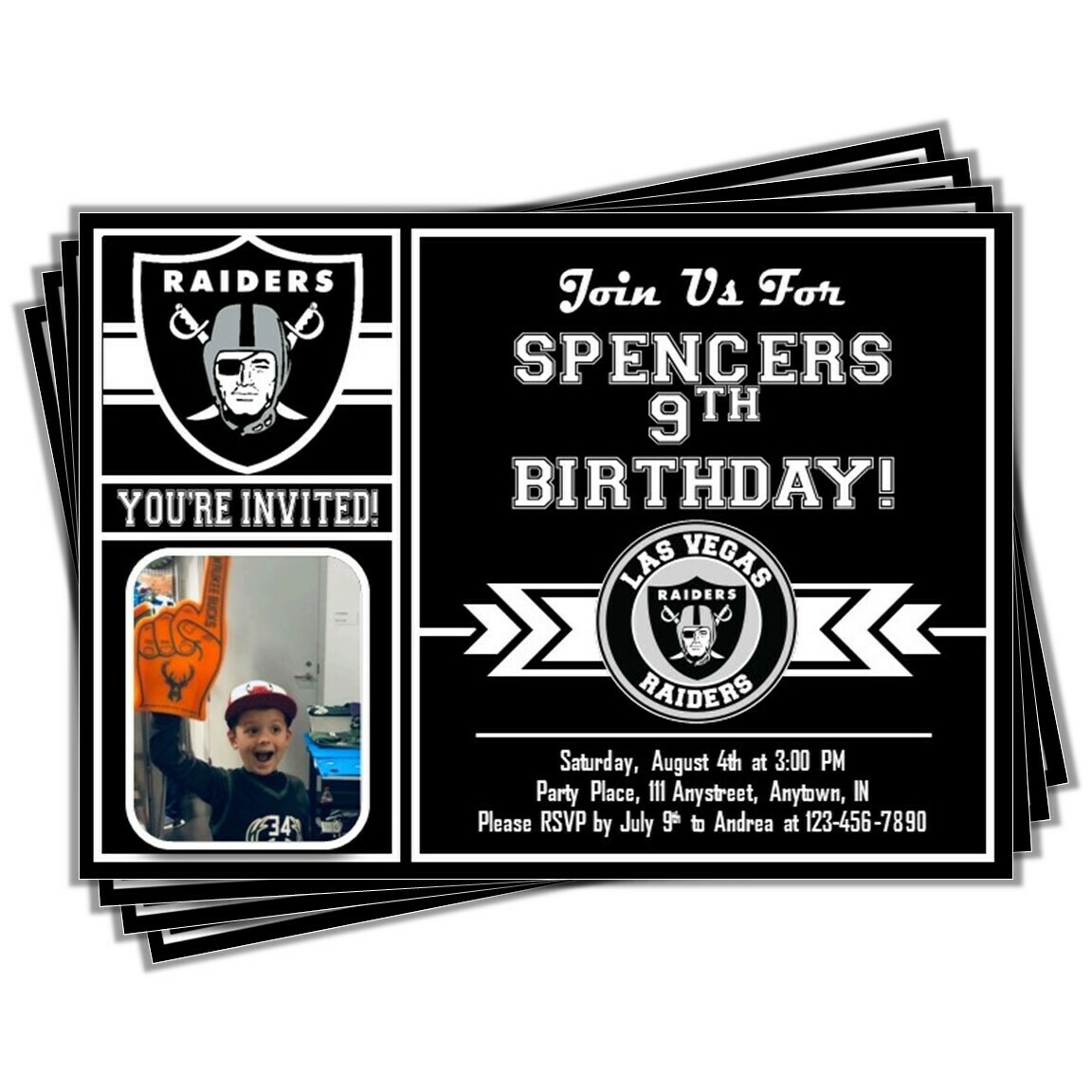 Las Vegas Raiders Photo Pic Football 5"x7" invitation