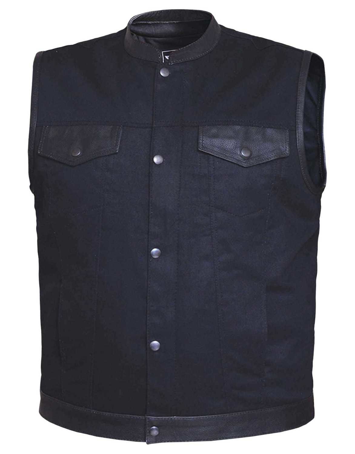 Unik DM149.00 Mens Matt Black Denim Vest with Leather Trim Size 2X