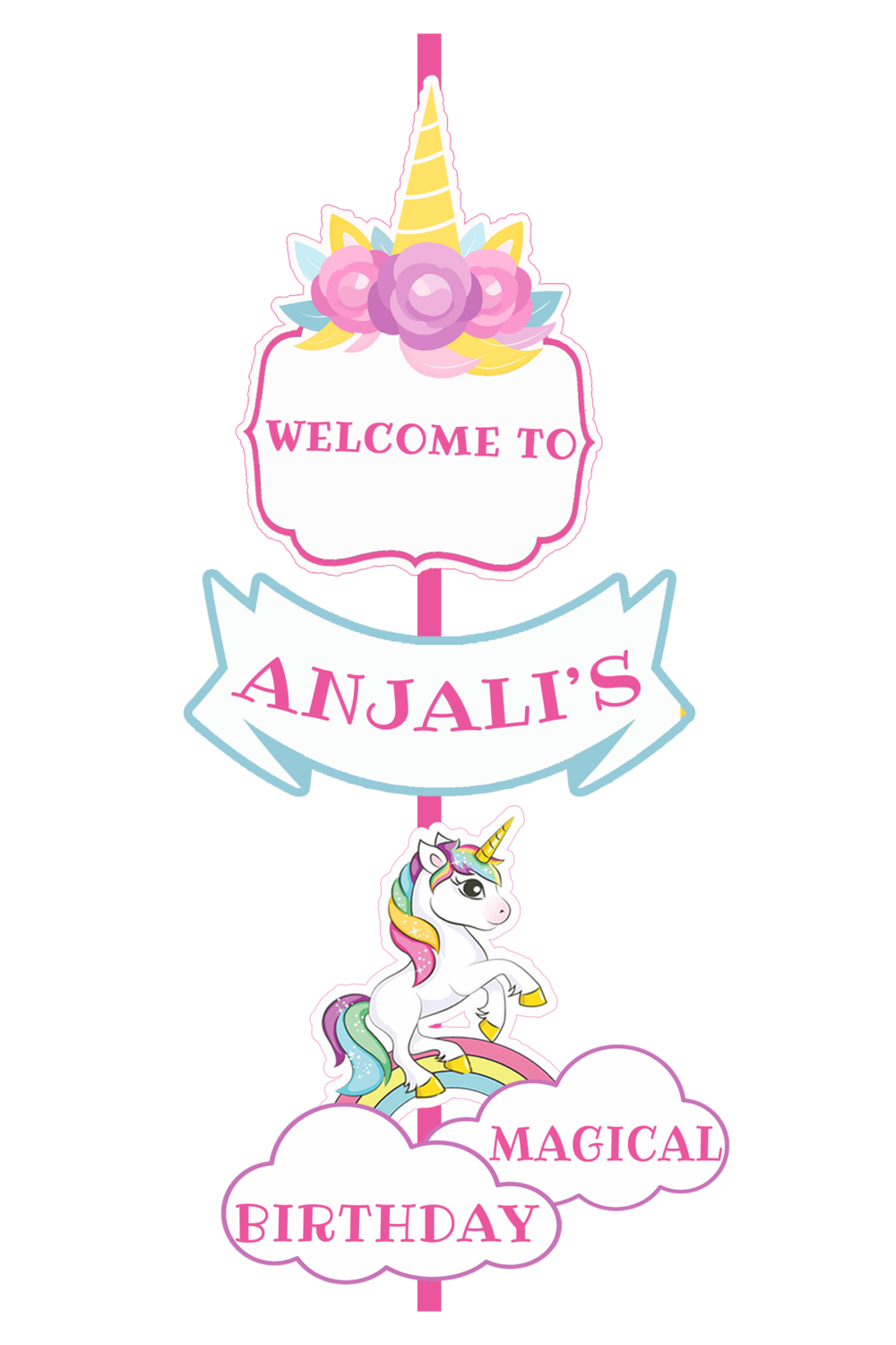 Personalized Unicorn Birthday Door / Welcome Banner (4ft)