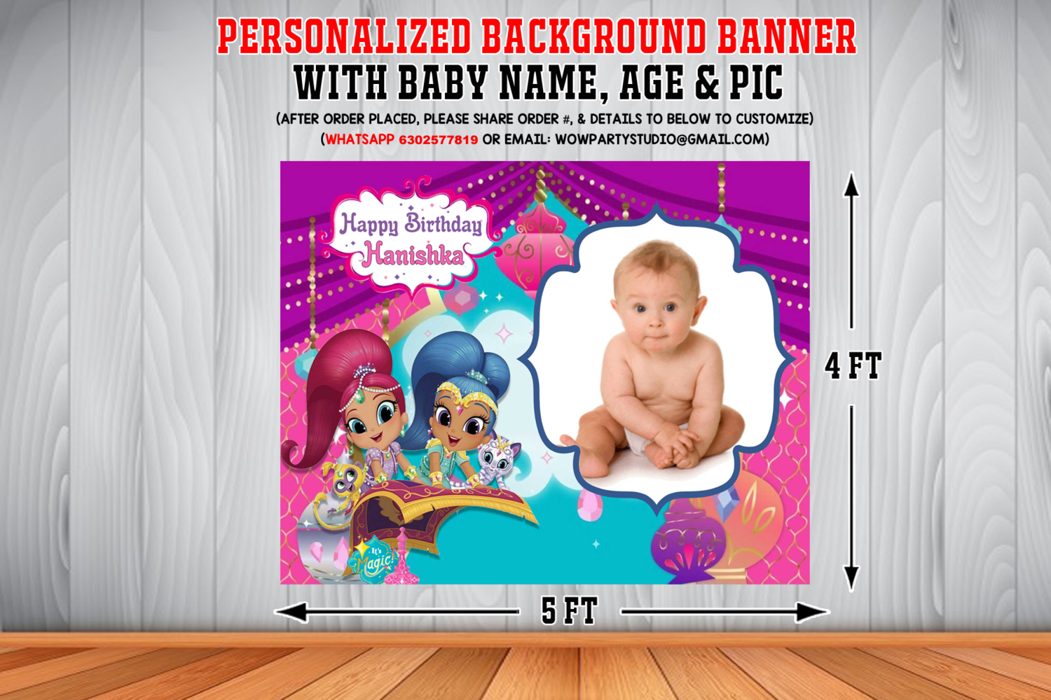 Personlaized Shimmer & Shine Birthday Background Banner With Baby Pic