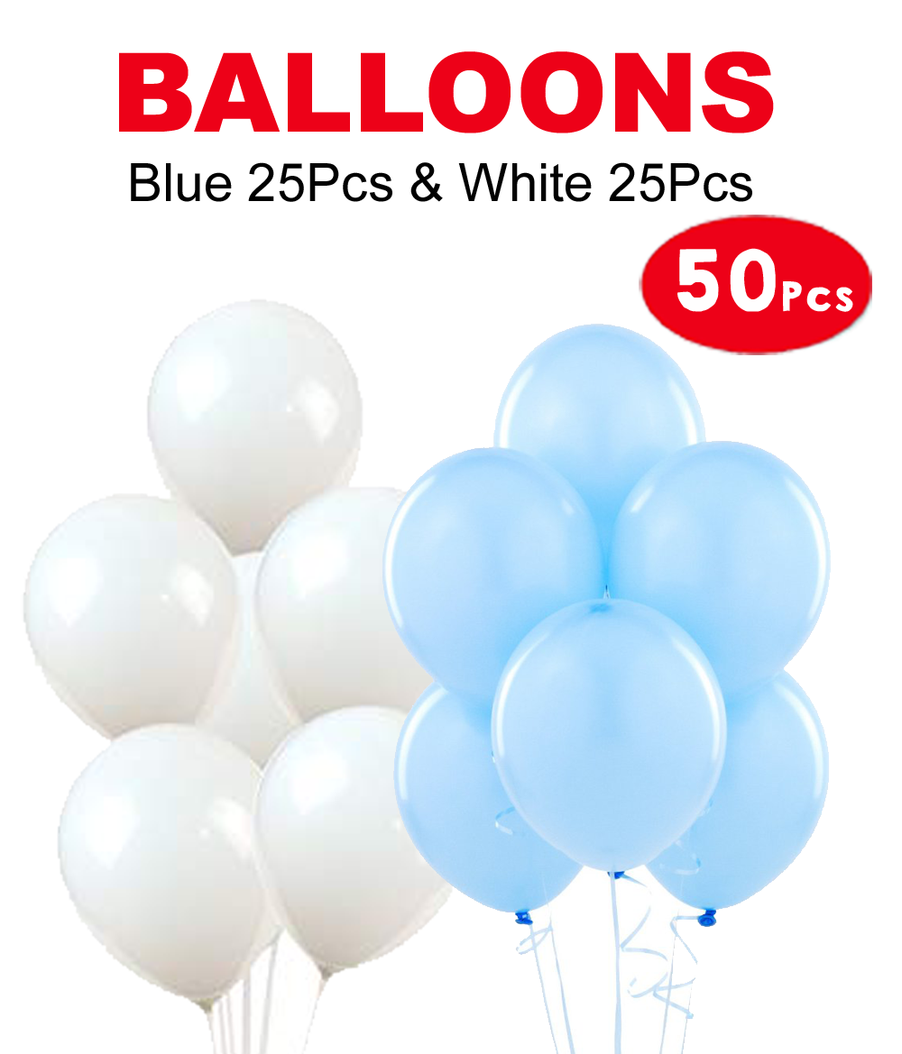 Premium Quality Latex Balloons Blue 25Pcs, White 25Pcs.