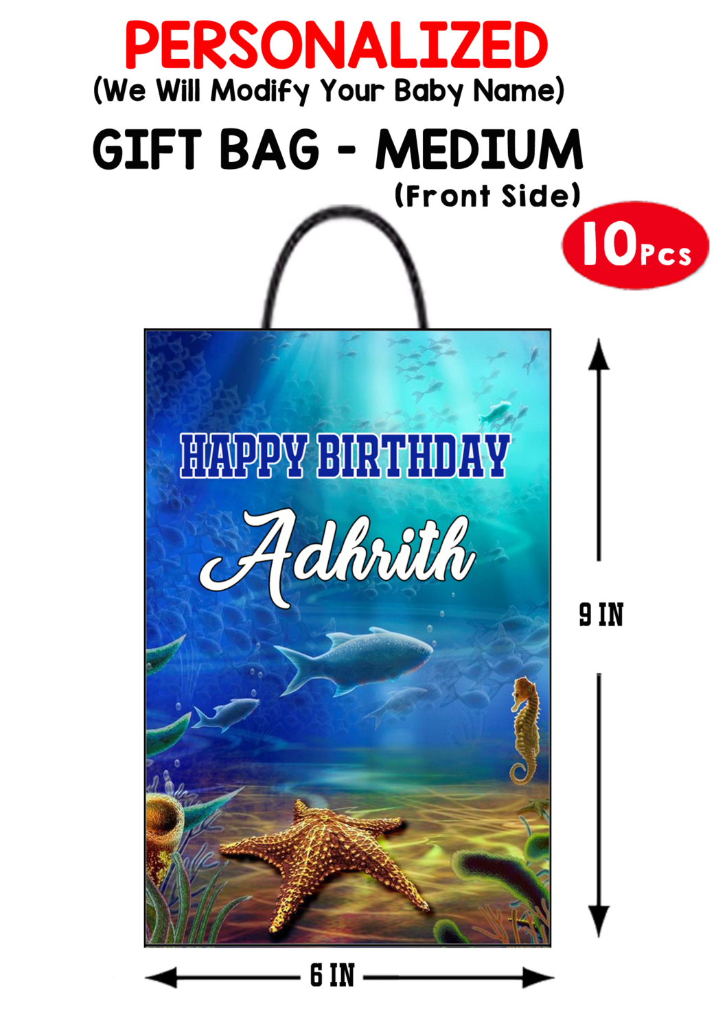 Personalized Under Water Theme Birthday Party Return Gift Bag (10Pcs)