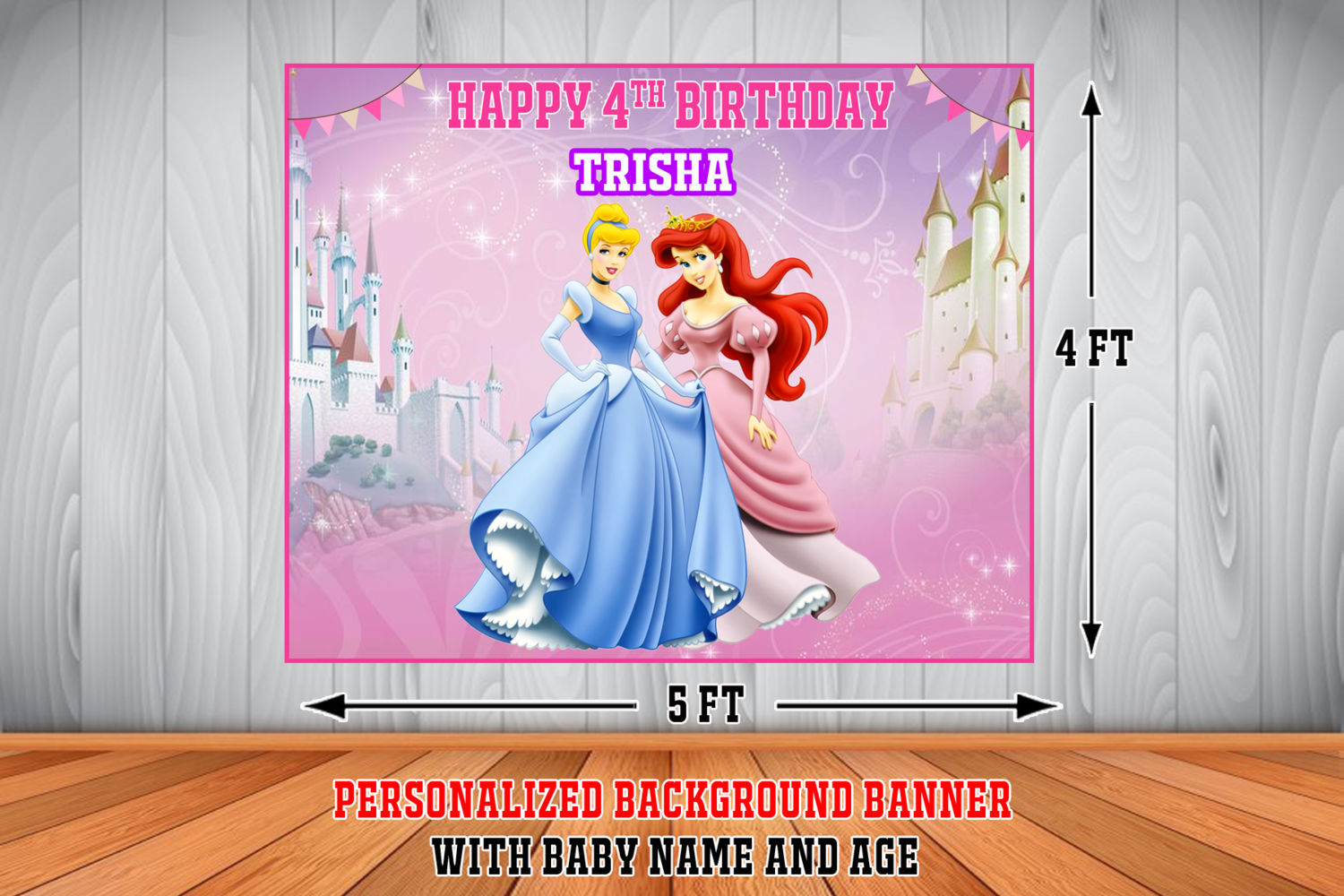 Personalized Disney Princess Birthday Backdrop Banner 3 (4ft x 5ft)