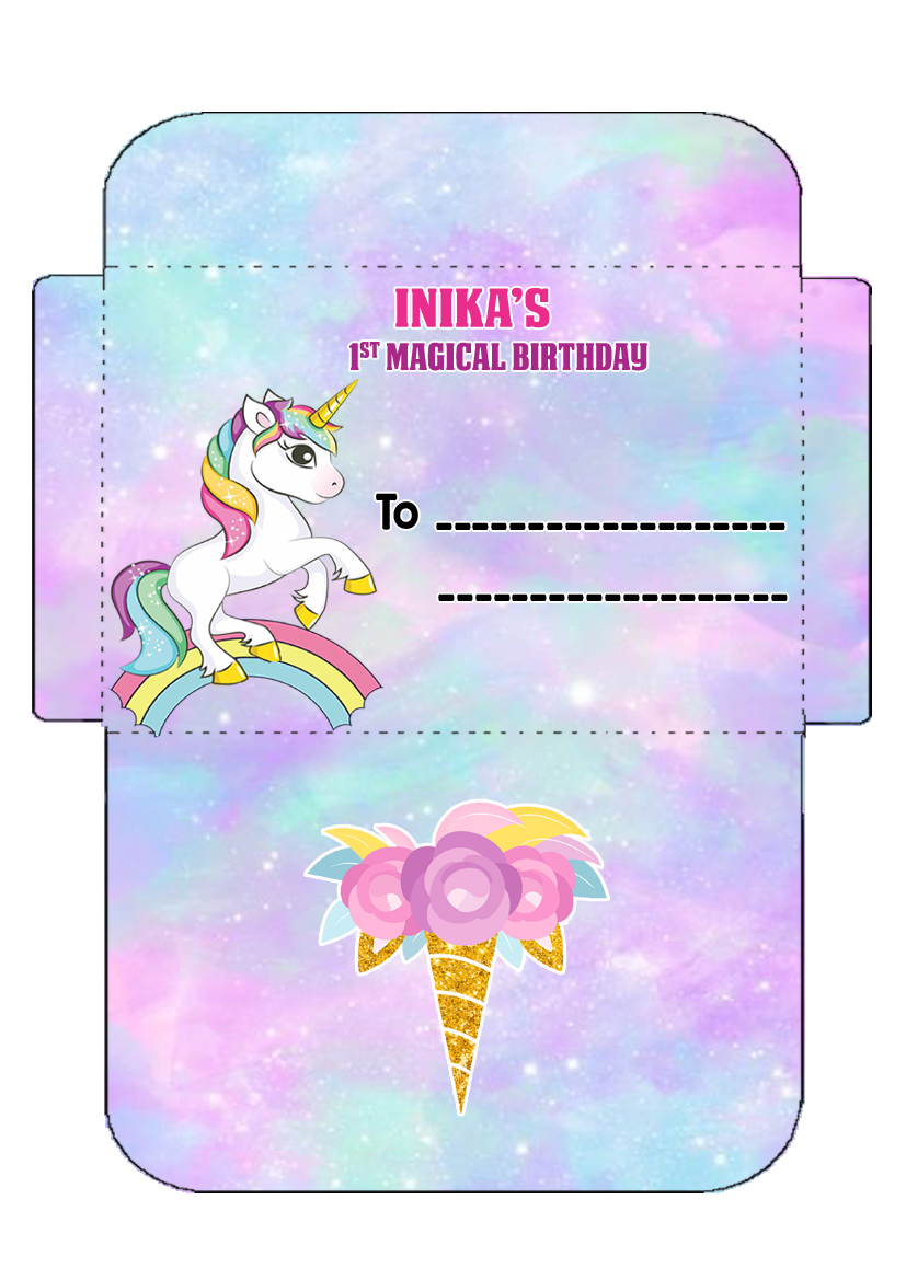 Personalized Unicorn Birthday Invitation Card Envelopes (16 Pcs)