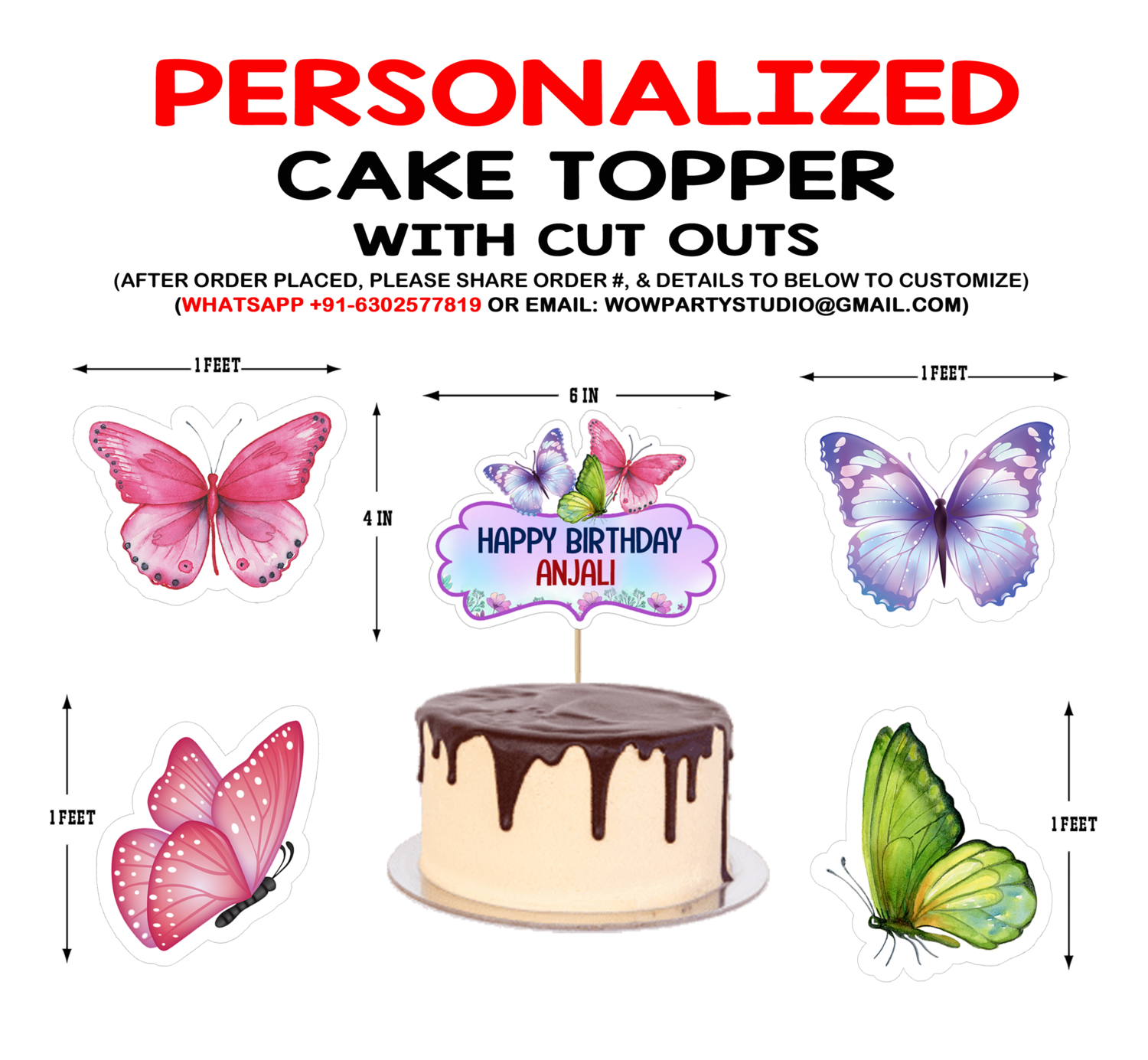 Personalized Butterlfy Birthday Party Cake Topper Combo