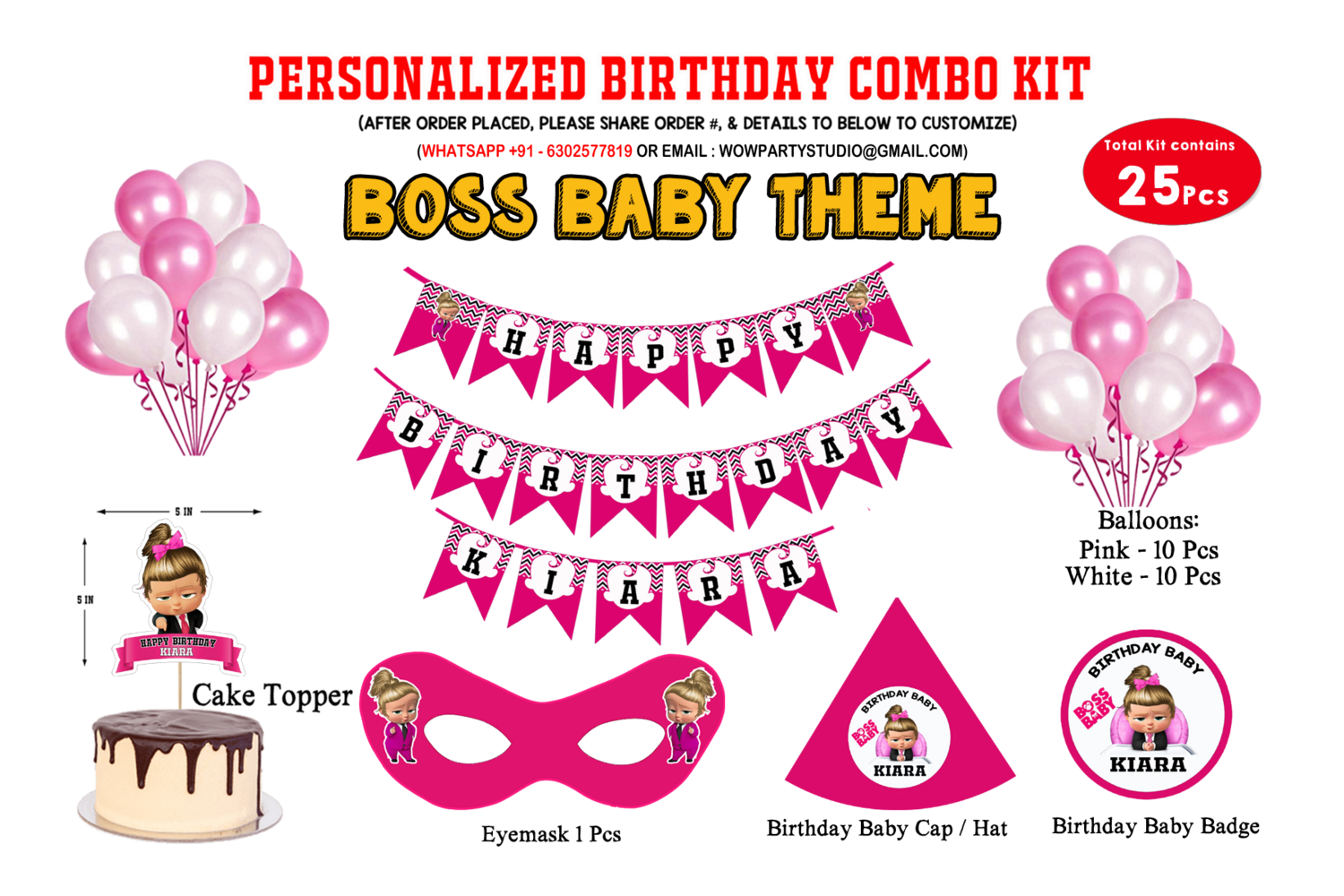 Personalized Boss Baby Girl Birthday Party Combo Kit 37Pcs