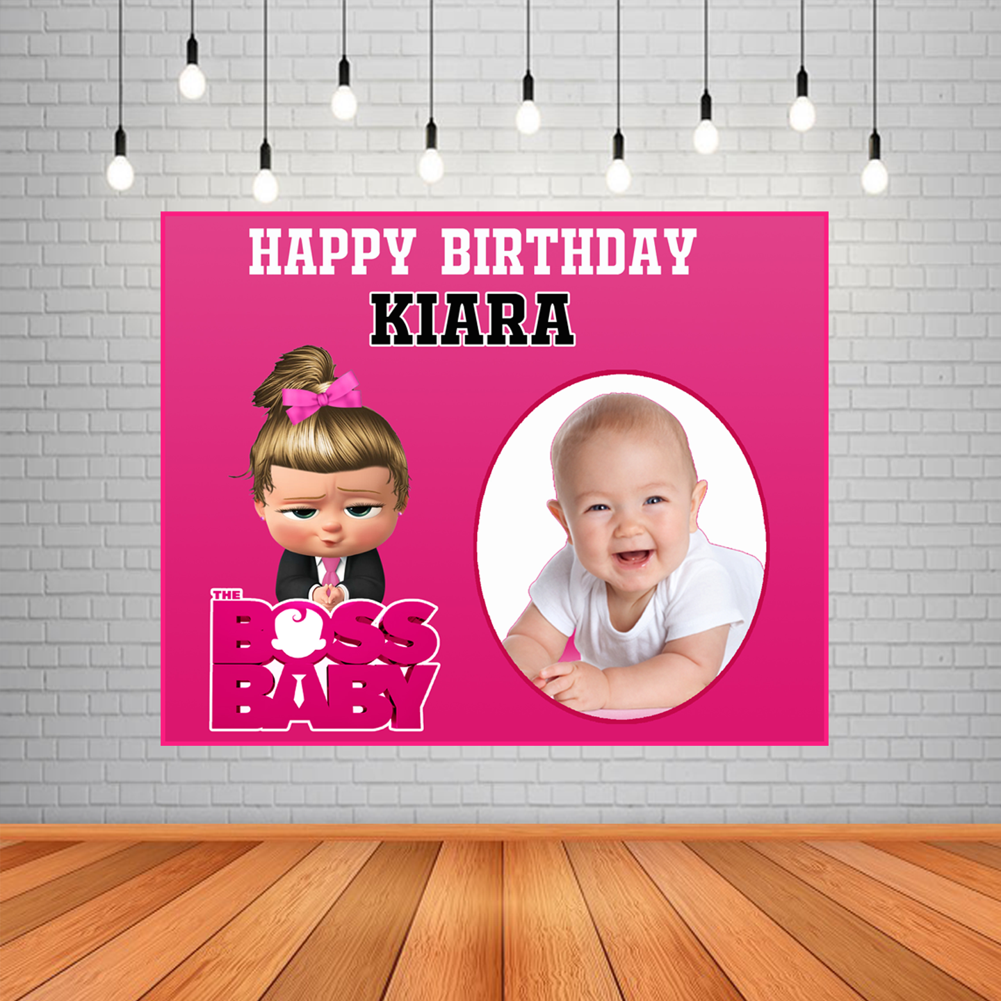 Personalized Boss Baby Girl Birthday Backdrop Banner With Baby Photo