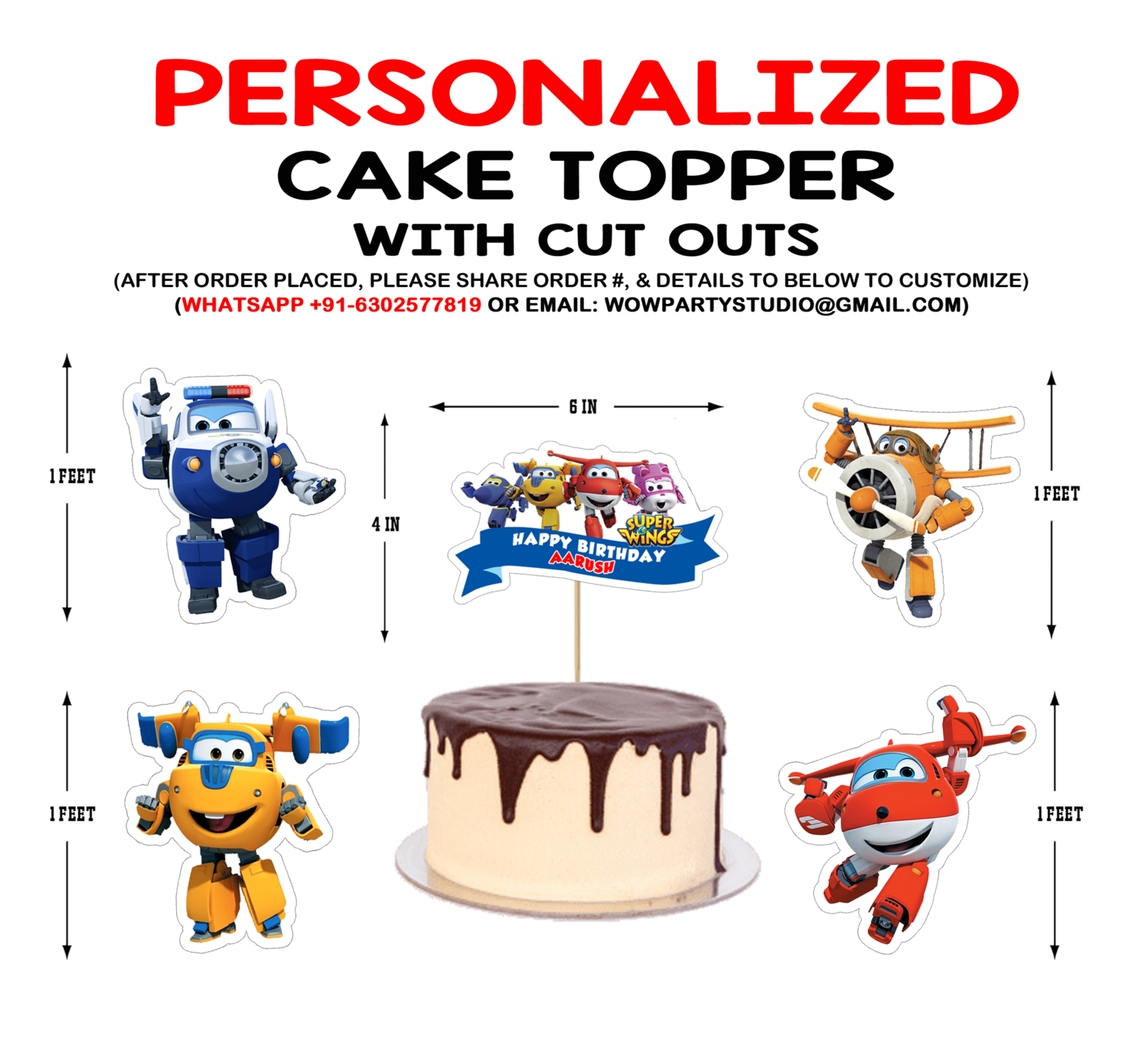 Personalized Super Wings Birthday Party Cake Topper Combo