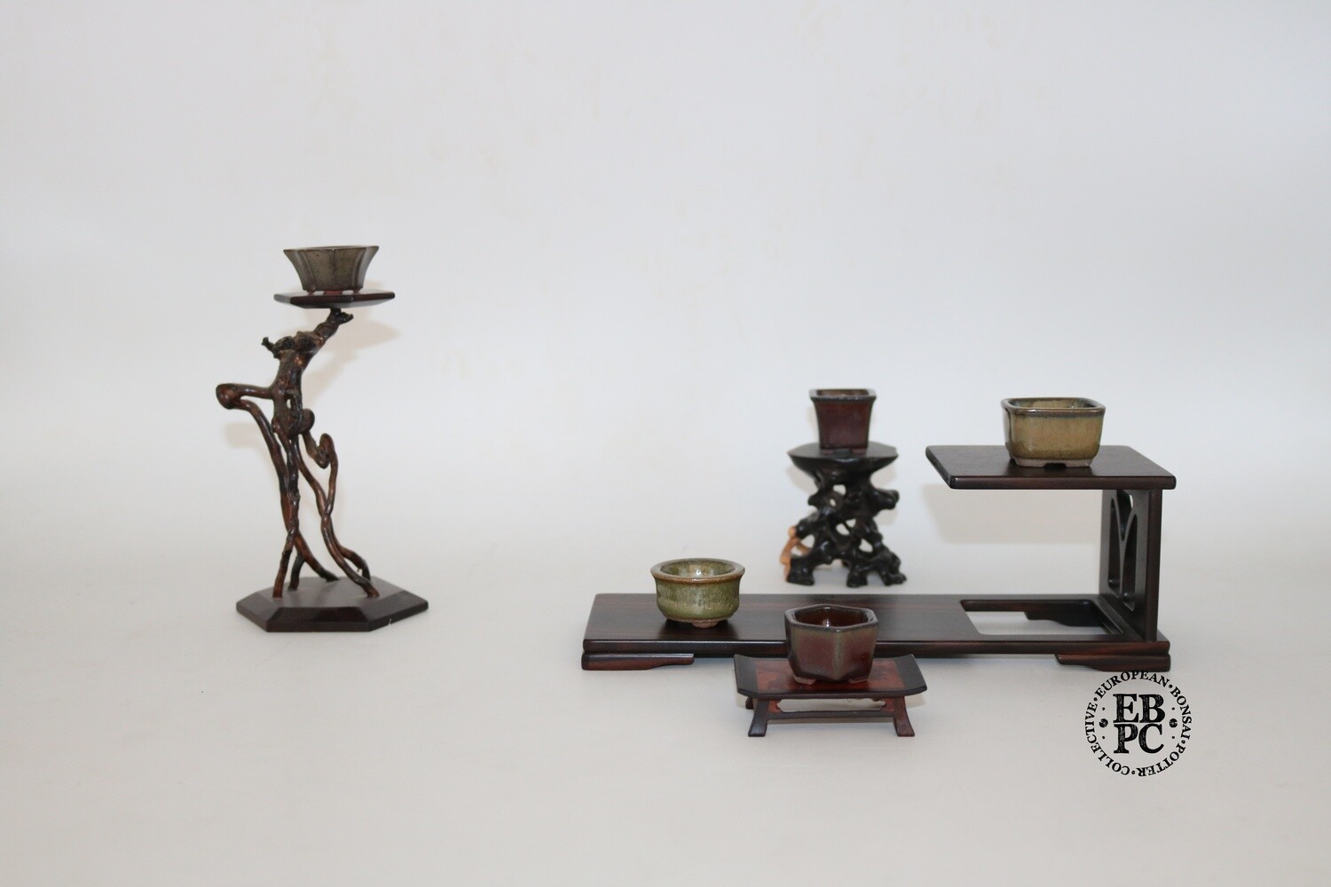 SOLD Willow Bonsai Pots, S.Africa Set of 5 Shito Pots; Superb Glazes; Greens, Browns