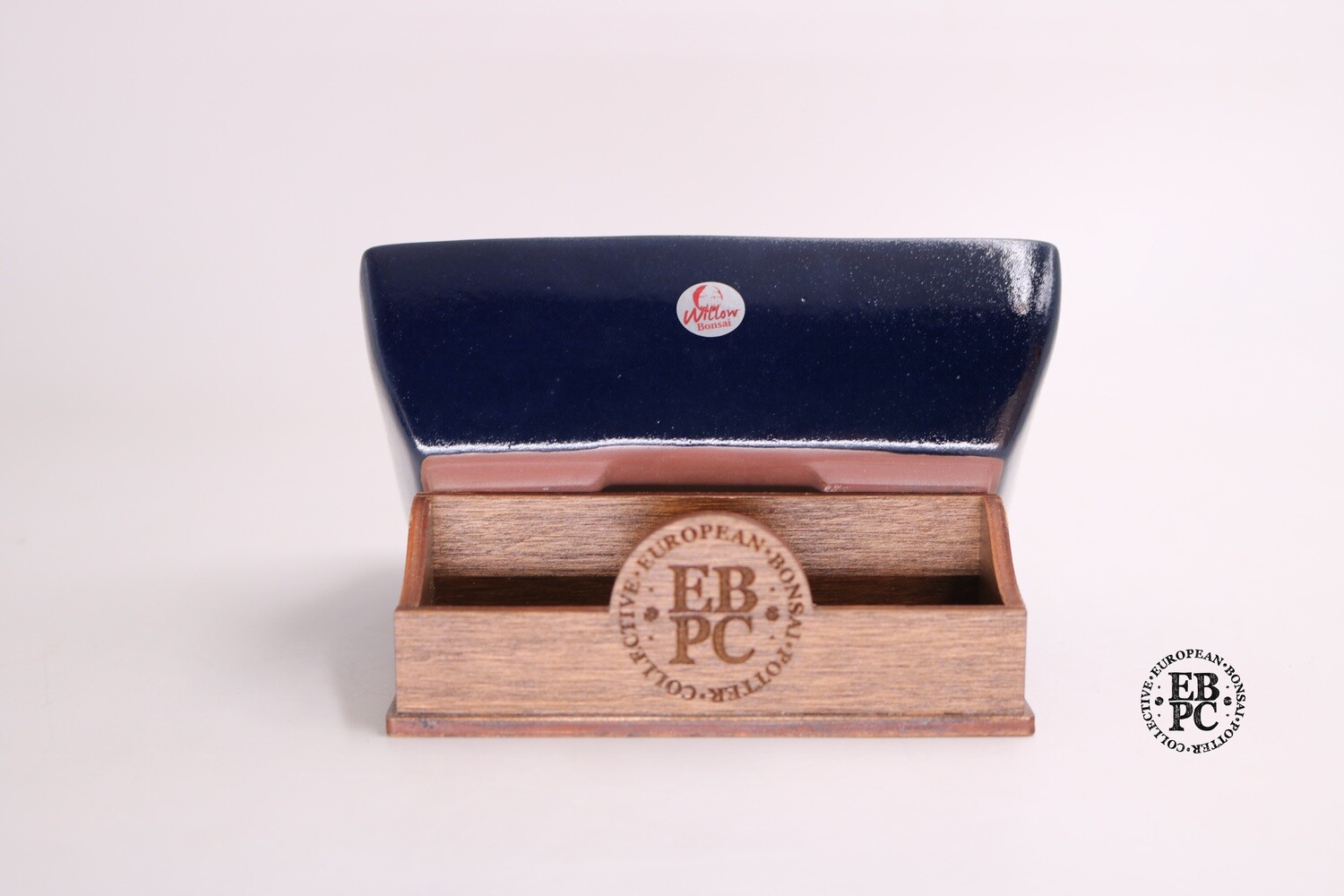 Willow Bonsai Pots. 14.6cm; Rectangle; Ruri Glaze; Dark Blue; Shohin Size; Made in South Africa.