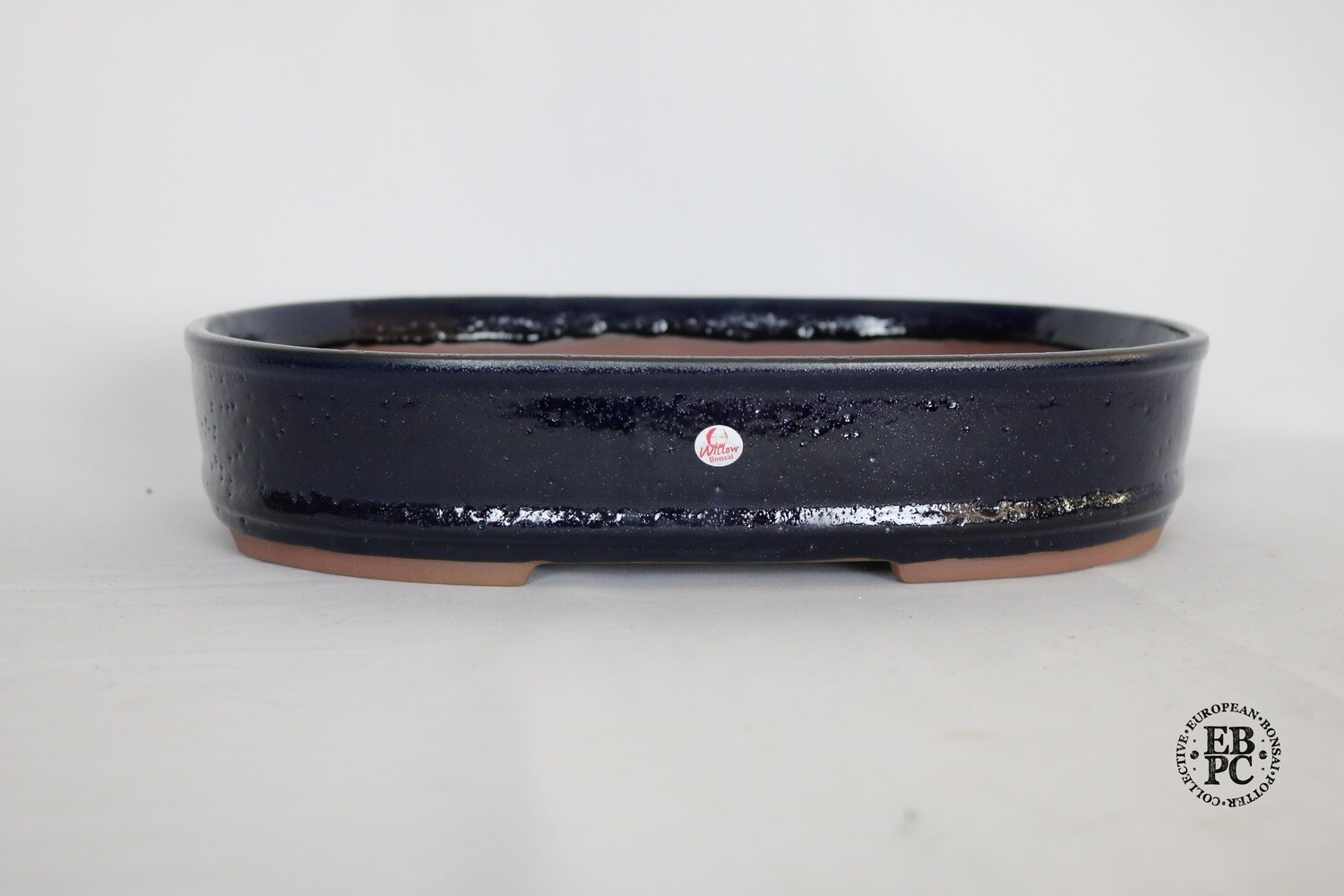 Willow Bonsai Pots. 35cm; Oval; Ruri / Dark Blue Glaze; Recessed Feet; Made in South Africa.