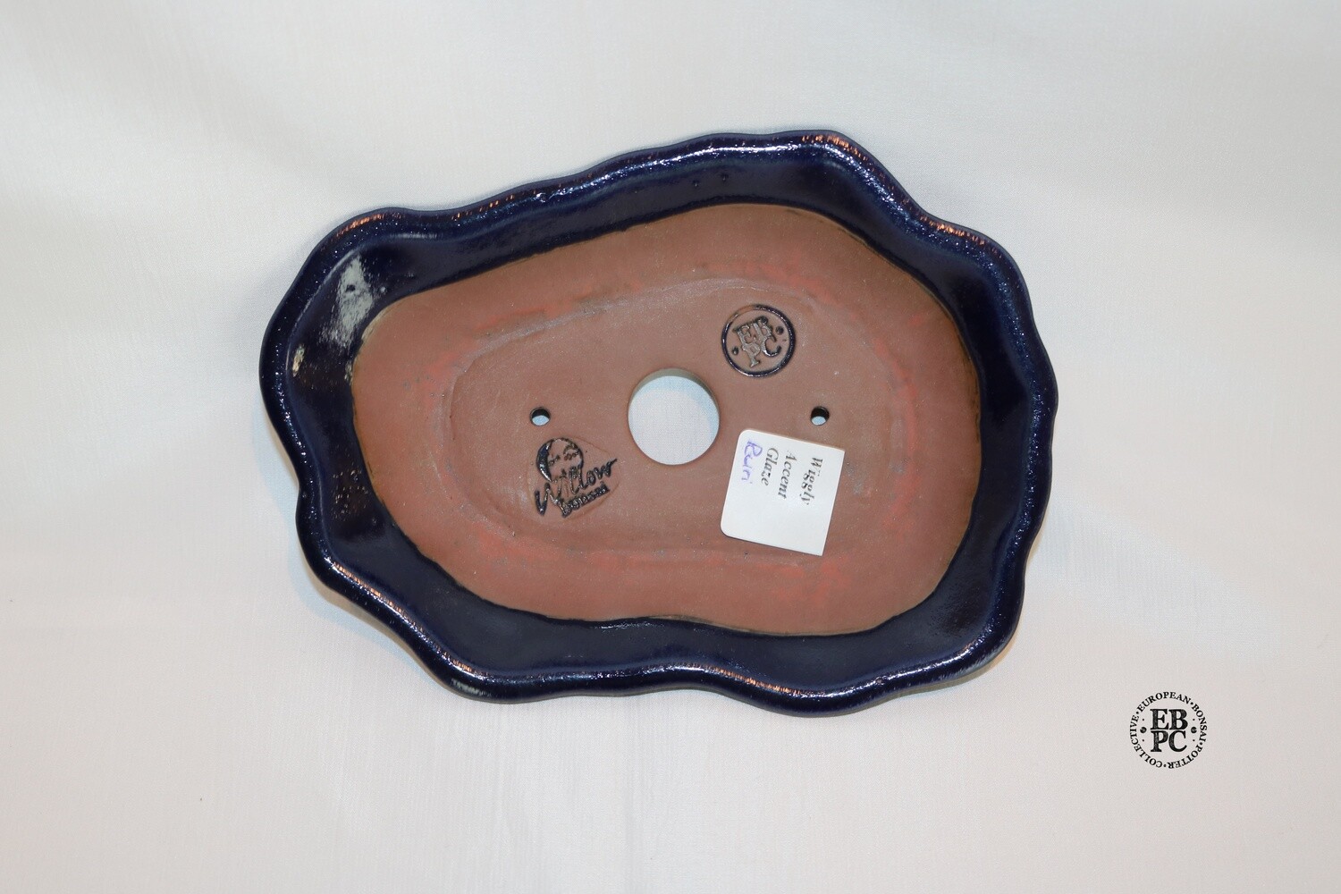 Willow Bonsai Pots, S.Africa 18cm; Wiggly Accent Pot; Kusamono; 'Ruri' Glaze; Deep Blue