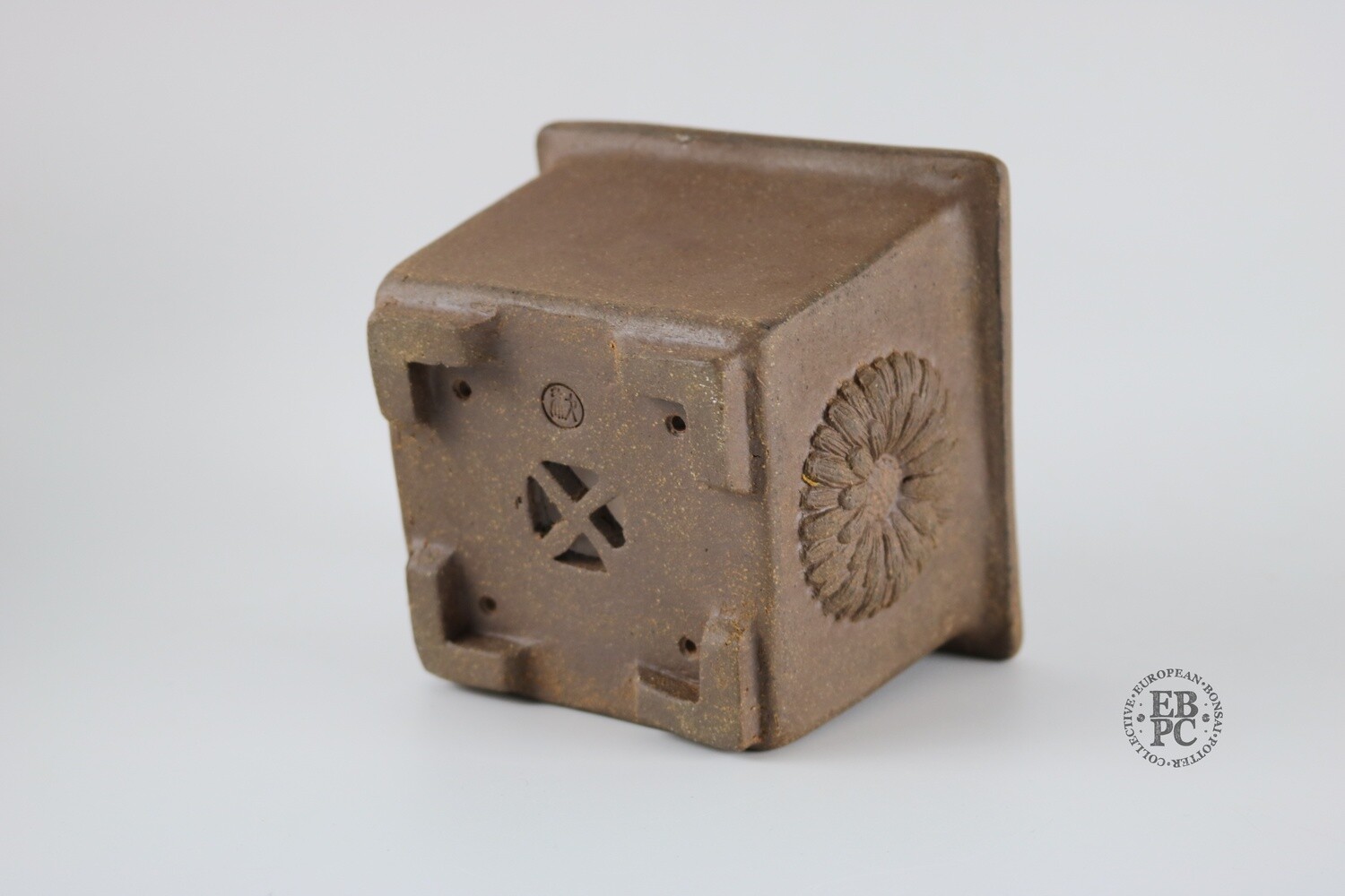 Amdouni Bonsai Pots 11.7cm; Square; Semi Cascade; Chrysanthemum Motif; Unglazed; Detailed
