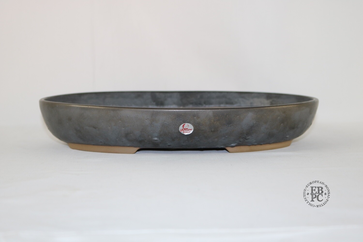 Willow Bonsai Pots. 31.2cm; Oval; Textured Pewter Glaze; Metallic Grey; Browns; Recessed Feet