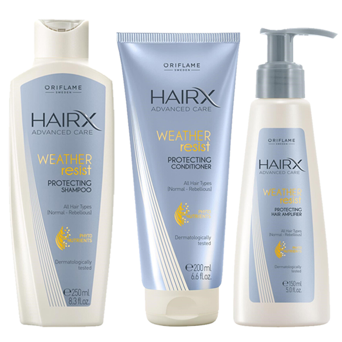 SET SHAMPOO, ACONDICIONADOR Y POTENCIADOR RESISTENTE AL CLIMA HAIRX