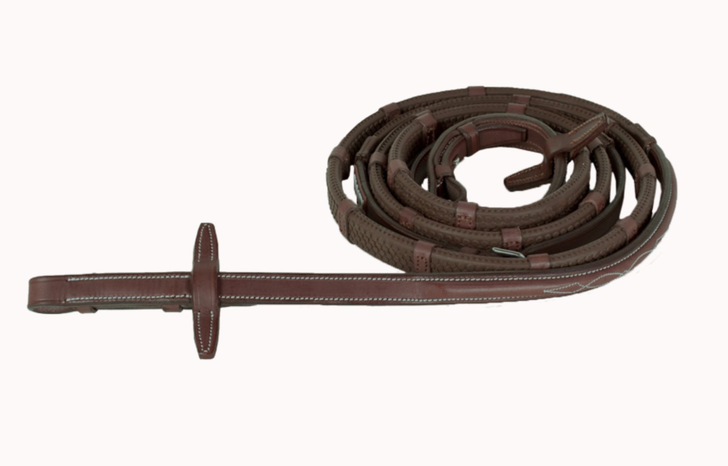 Raised Rubber Reins with Stoppers and Fancy Stitching