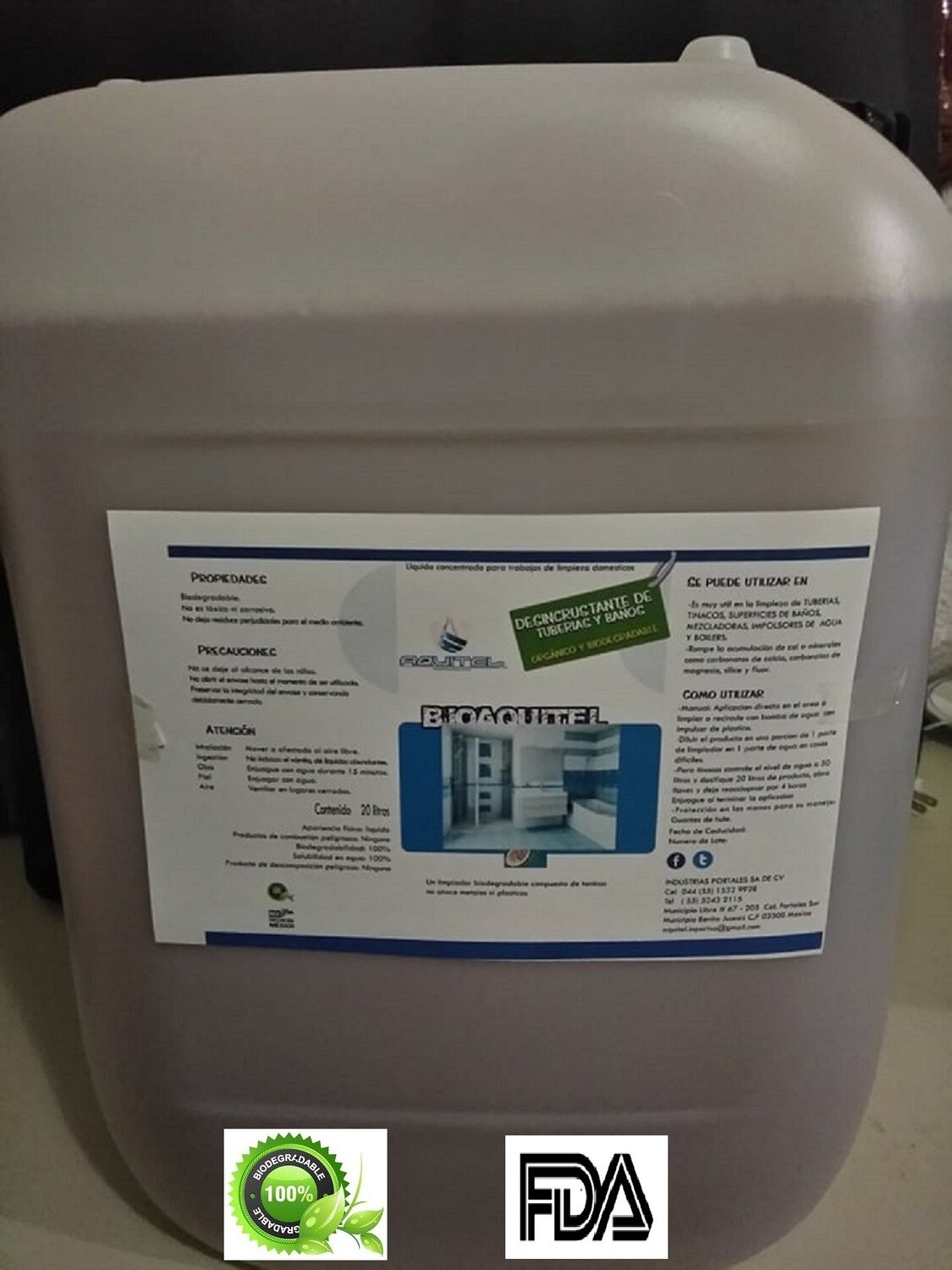 Paquete 2 Pzas Desincrustante de Sarro en Tuberias 20 L Marca: BIO AQUITEL