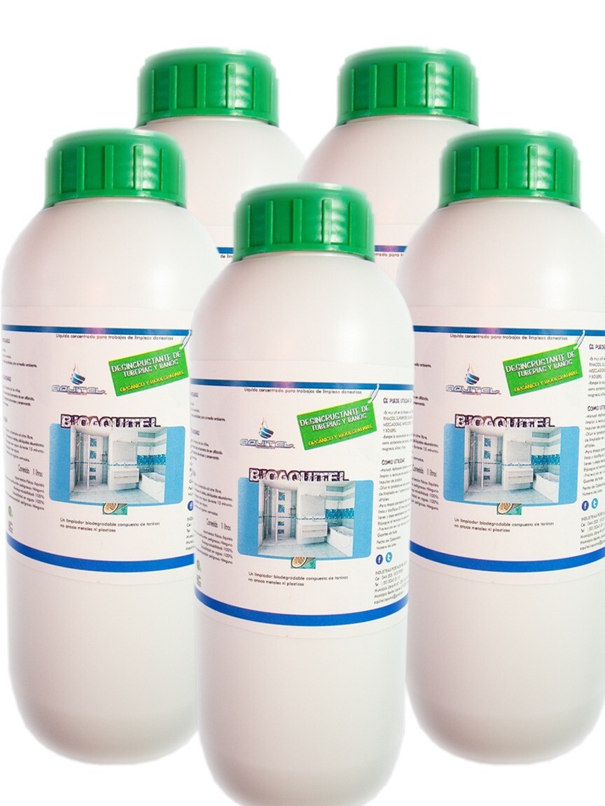 Paquete 5 Pzas Desincrustante de Sarro en Tuberias 1 L Marca: BIO AQUITEL