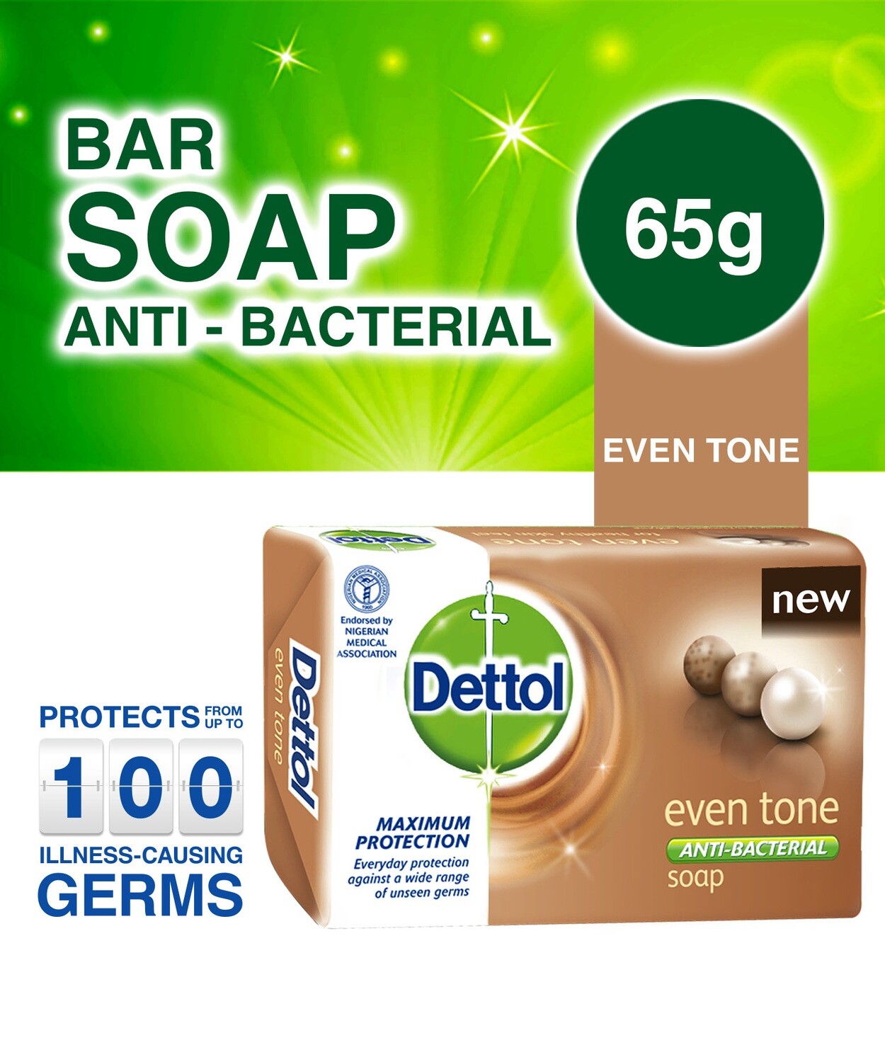 DETTOL ANTIBACTERIAL EVEN TONE SOAP 65G