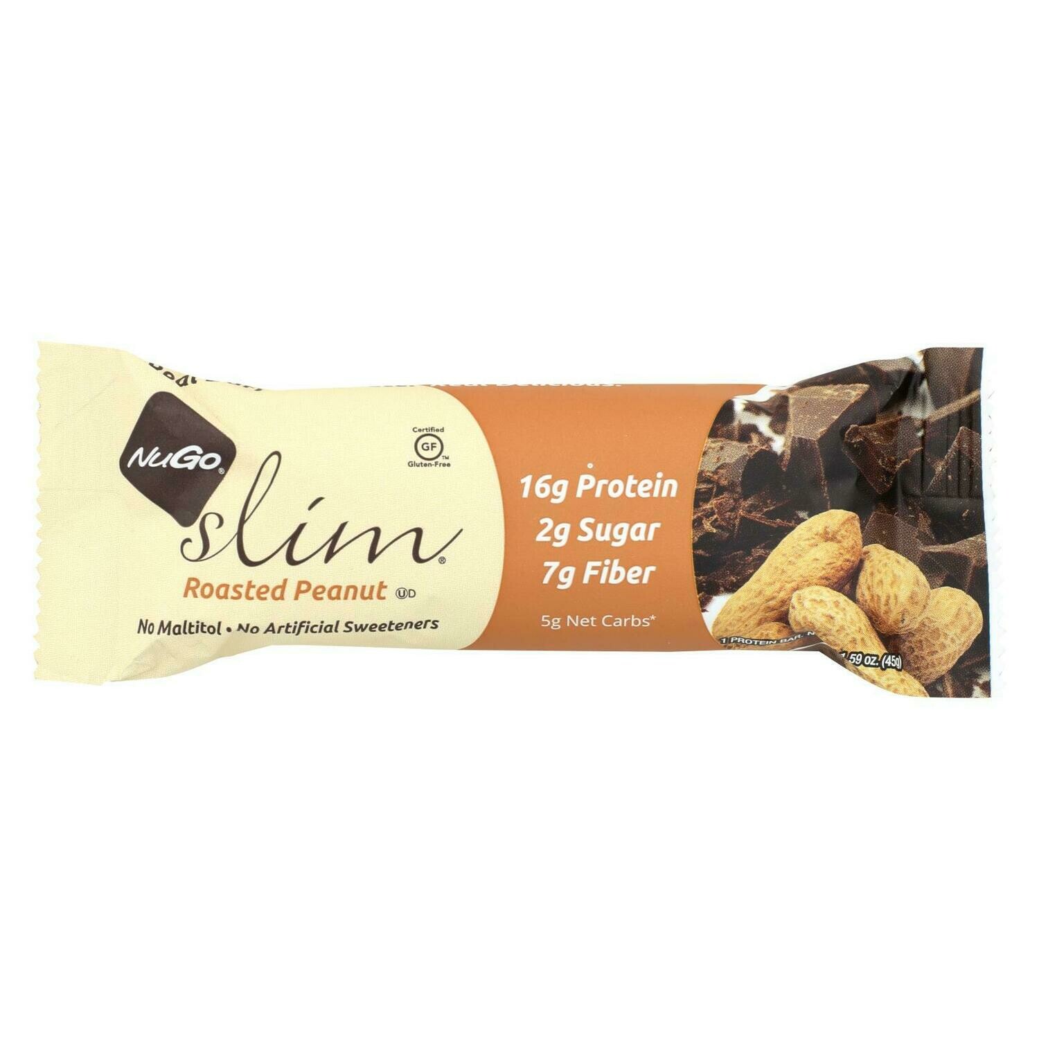 Nugo Nutrition Bar Slim Roasted Peanut 1.59 Oz Bars Case Of 12
