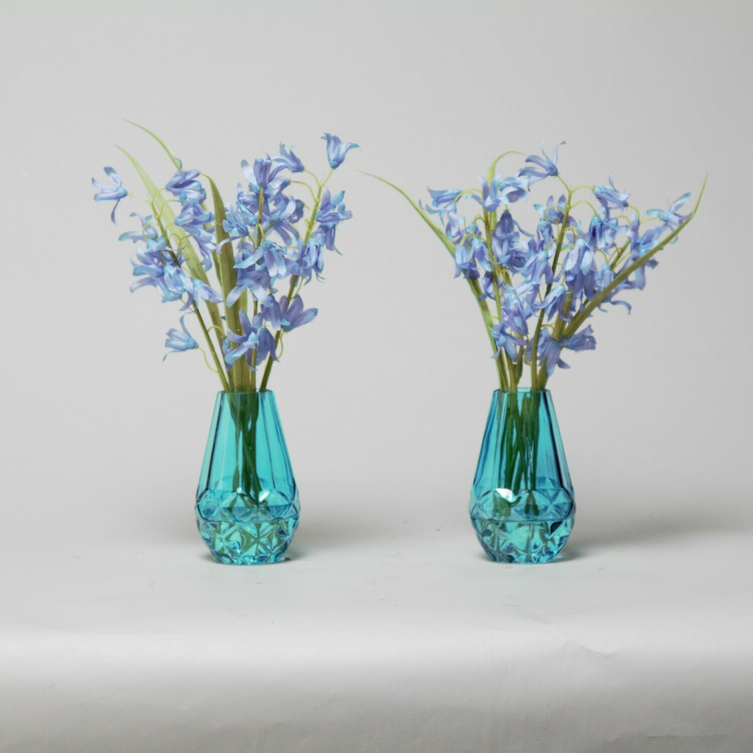 Bluebells in a blue bud cut Vase, set of two.