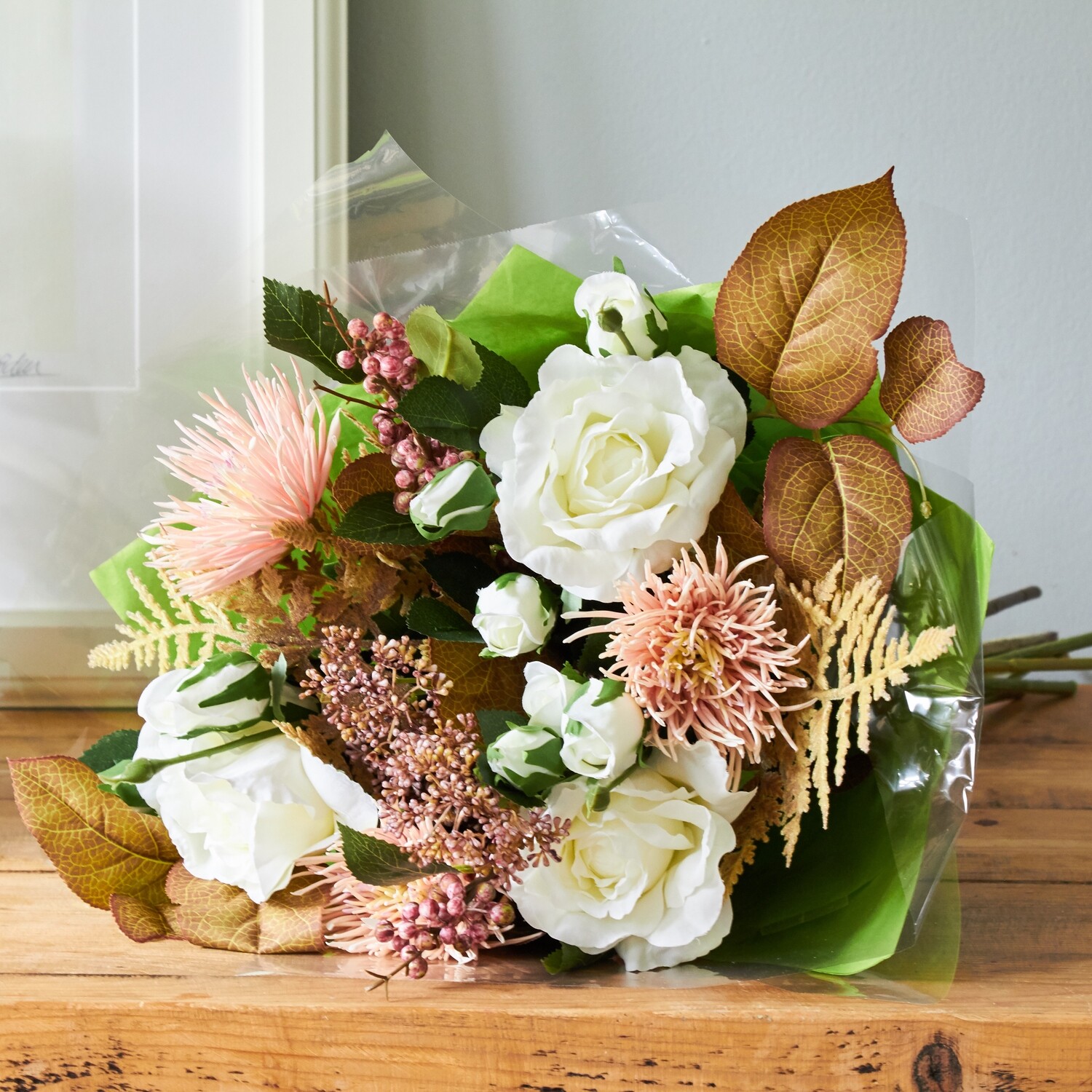 Spider Chrysanthemum, Rose and Autumnal Foliage Bouquet