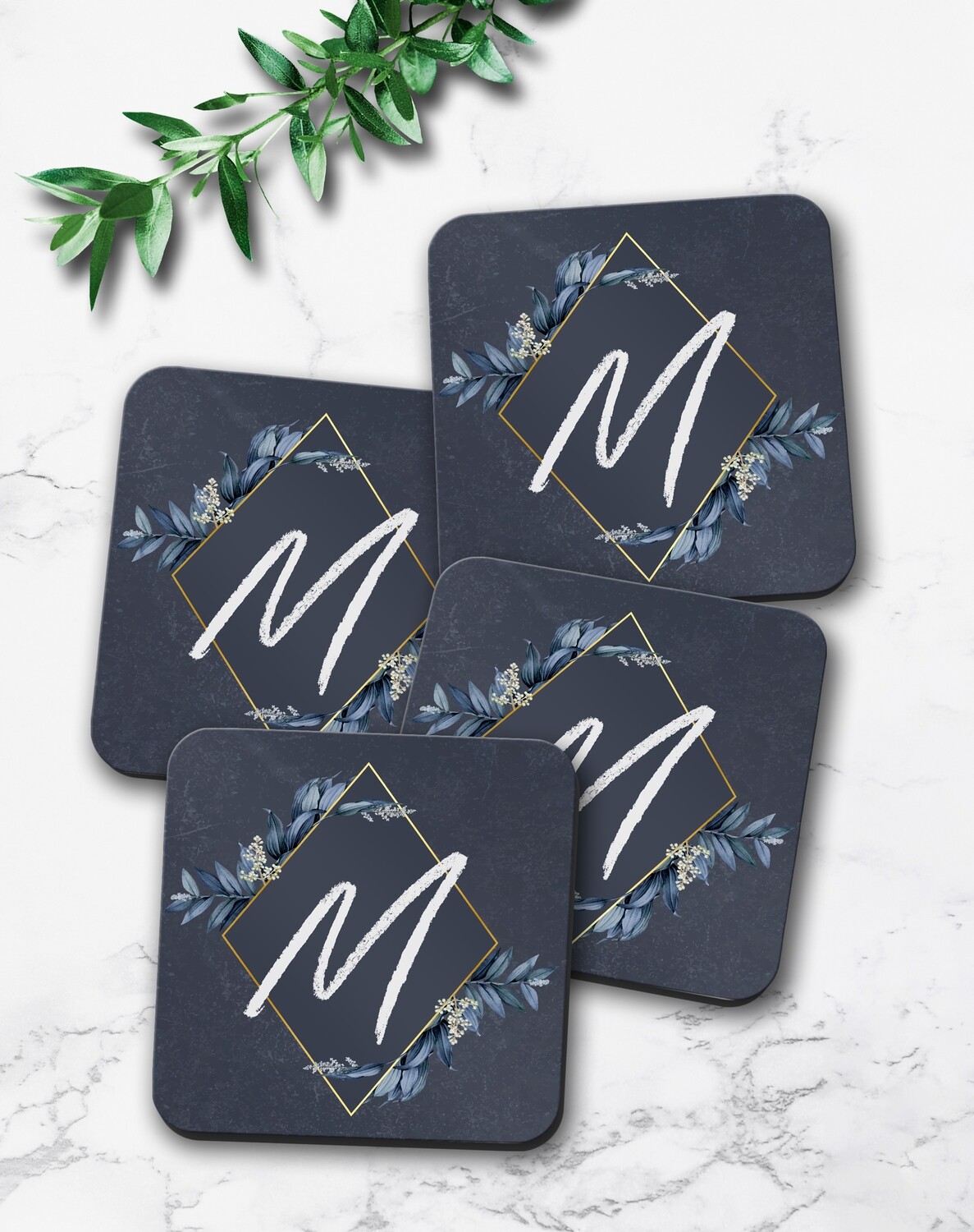 Blue Floral Frame Coaster Set (4)