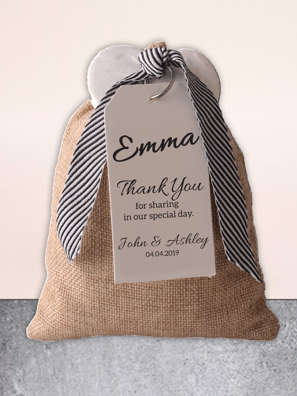 Personalised Scented Bag & Ceramic Heart Wedding Gift
