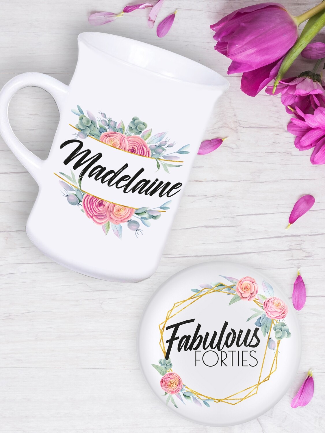 Personalised Floral Tea Mug & Coaster Set