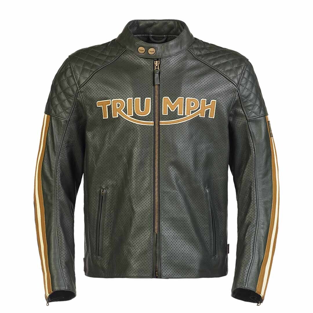 Triumph Braddan Air Race Green Leather Motorcycle Jacket Shop Best