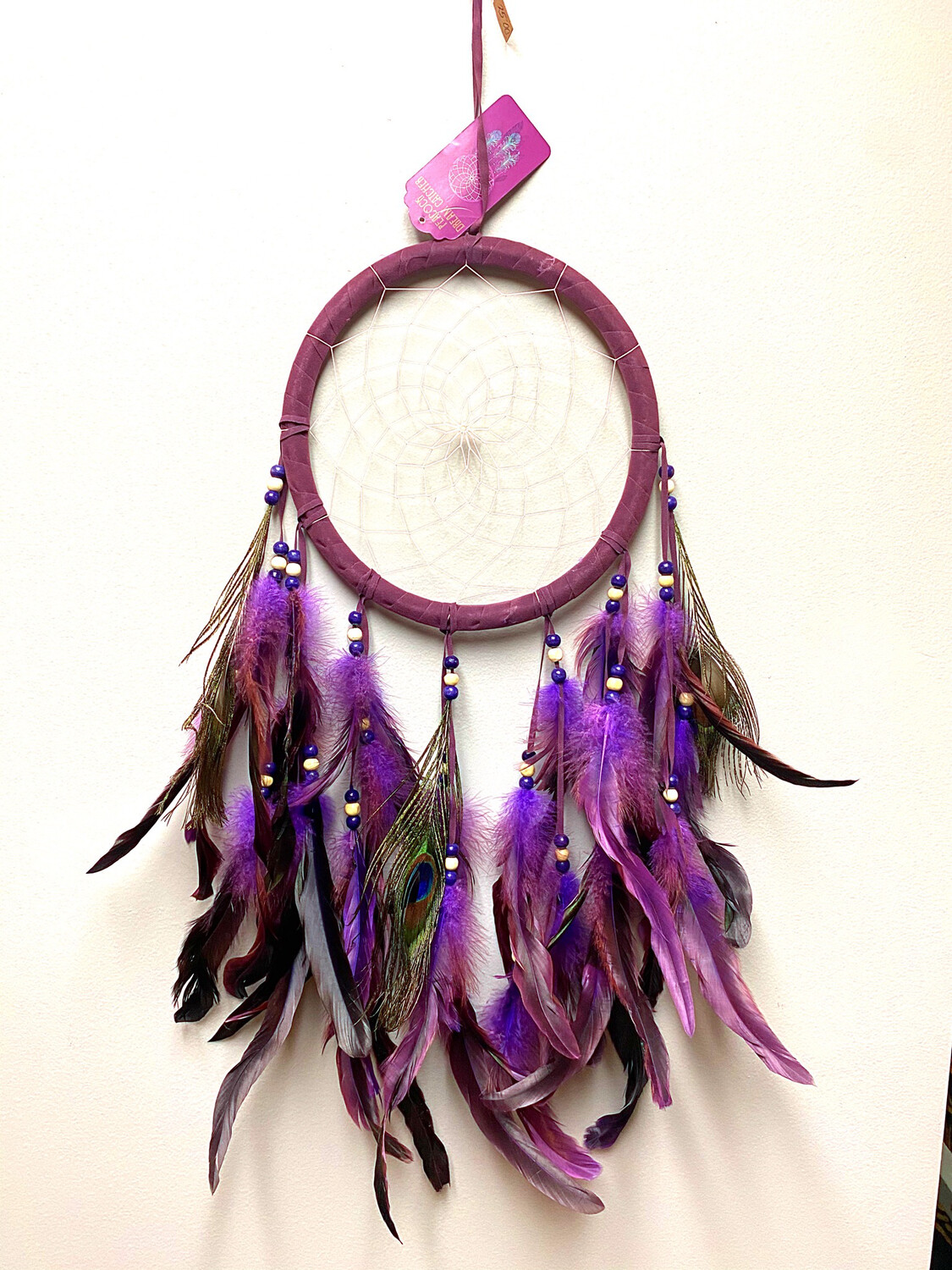 Purple Peacock Feather Dream Catcher