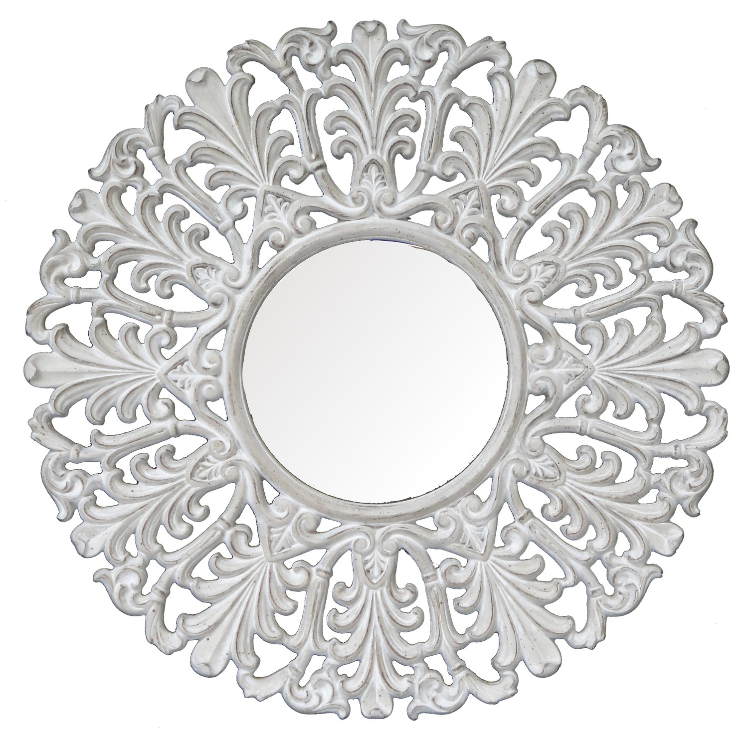 CFO68 Whitewashed round ornate mirror Store Mirrors and More